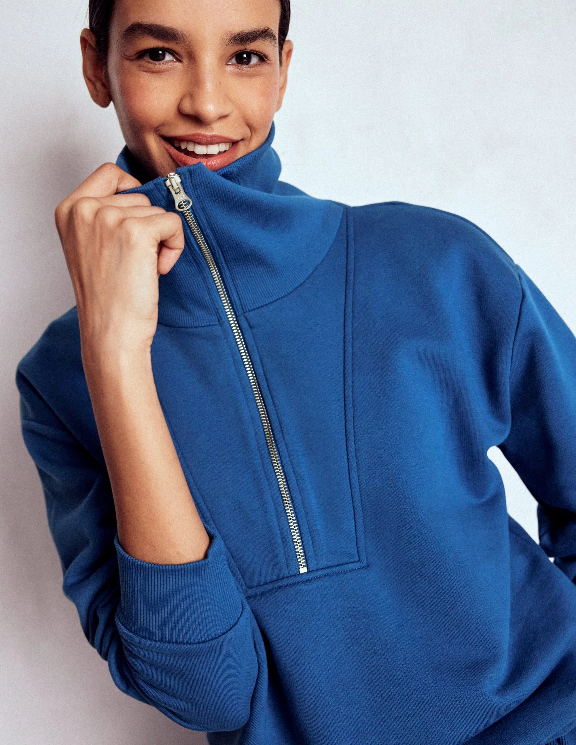 AllDayComfort FrictionResistant Edges Panelled Half-zip Sweatshirt-Tourmaline Blue