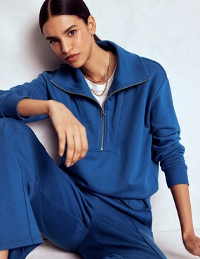 Breathable Tank RibbedHemline Panelled Half-zip Sweatshirt-Tourmaline Blue