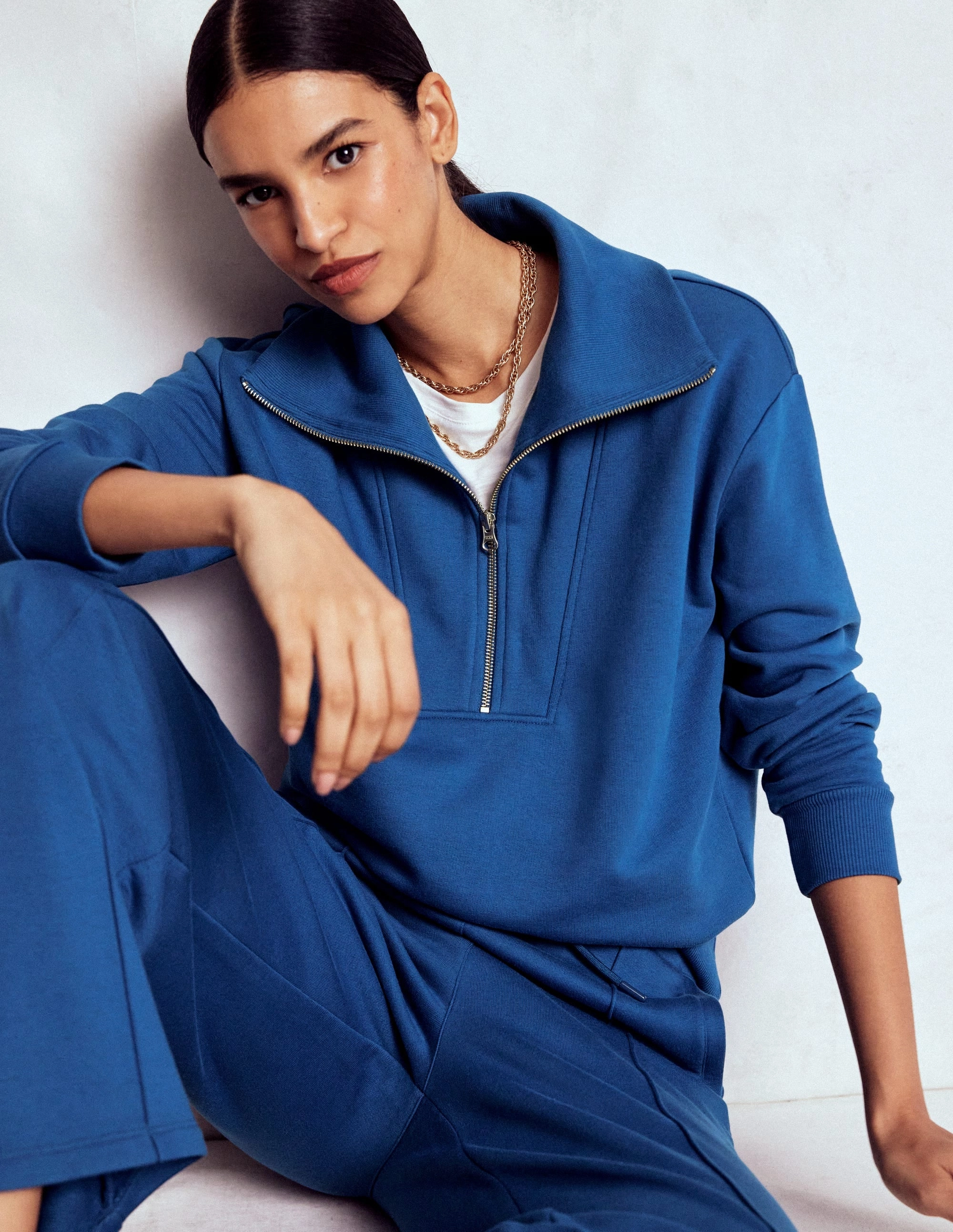 Breathable Tank RibbedHemline Panelled Half-zip Sweatshirt-Tourmaline Blue