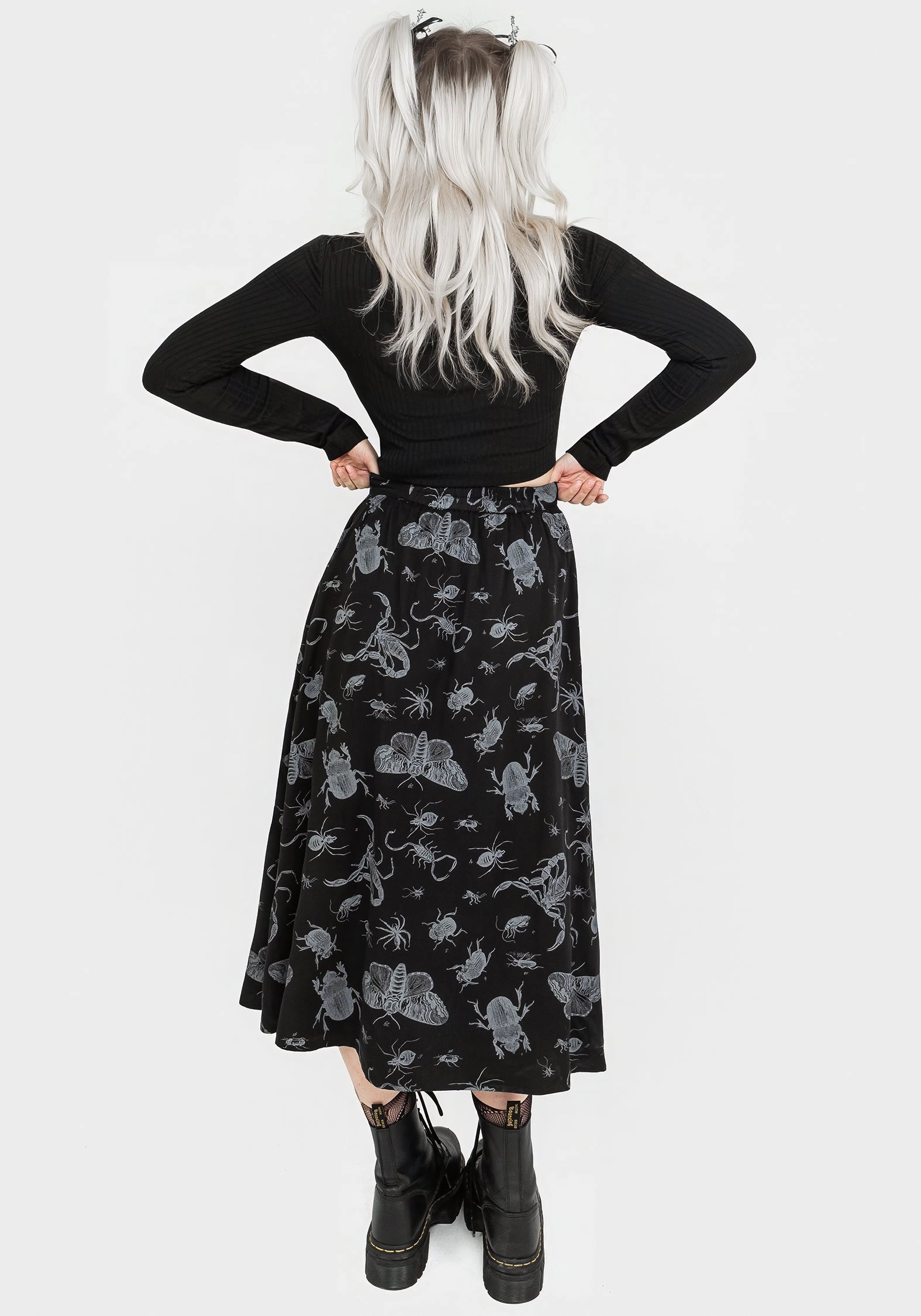 Easy Layers Parasite Bugs Button Front Midi Skirt - Black