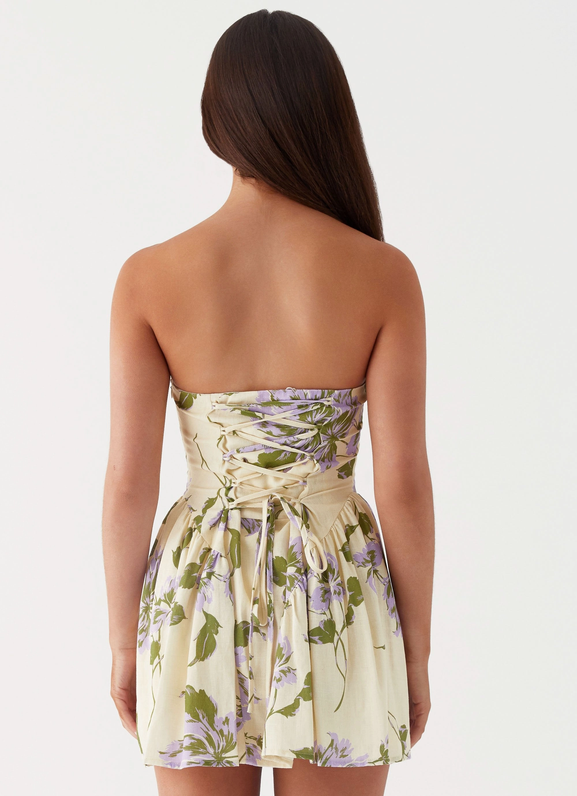 City Rhythm Pardon My French Linen Mini Dress - Yellow Purple Floral