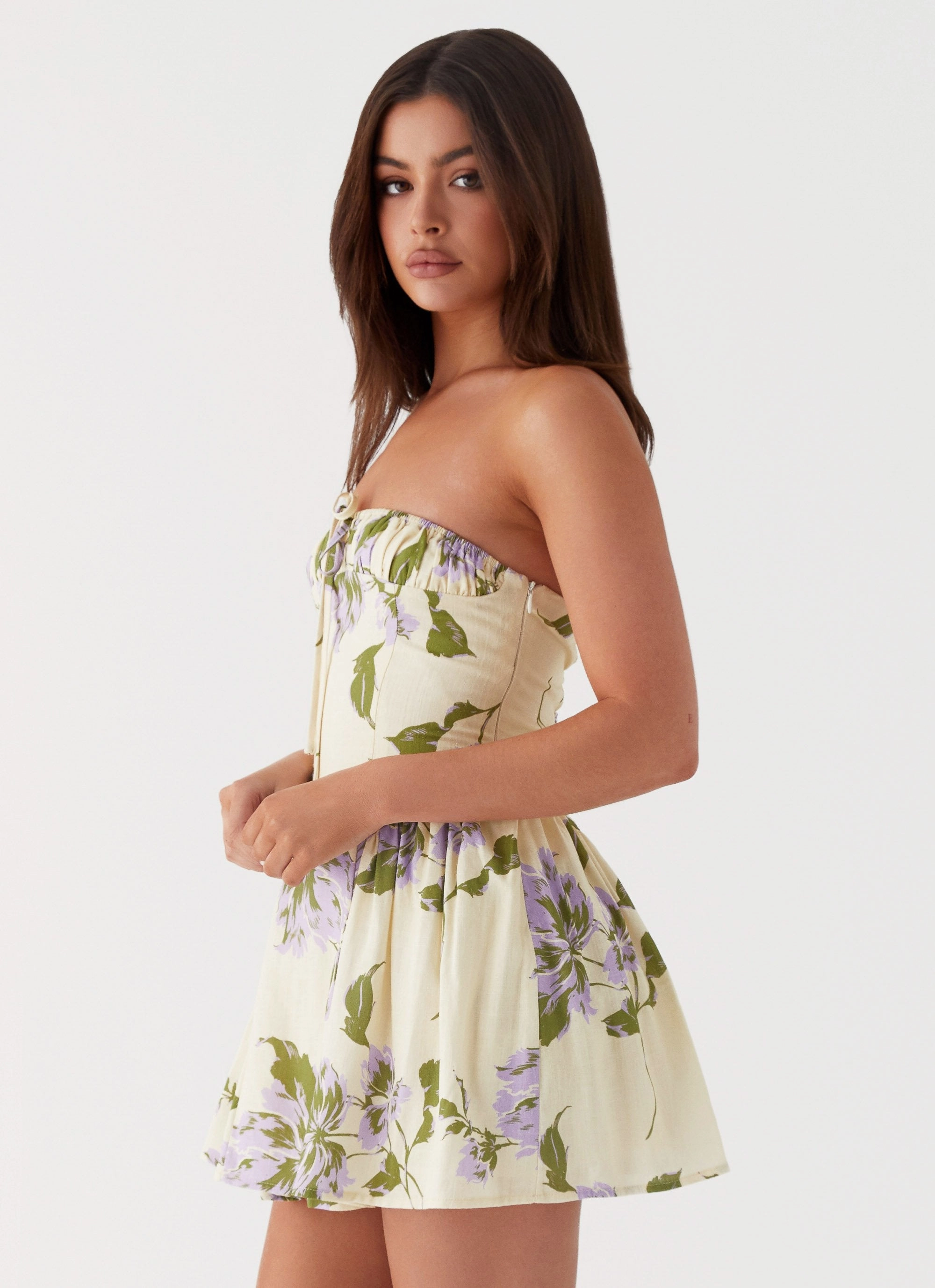 Chic Appeal Pardon My French Linen Mini Dress - Yellow Purple Floral