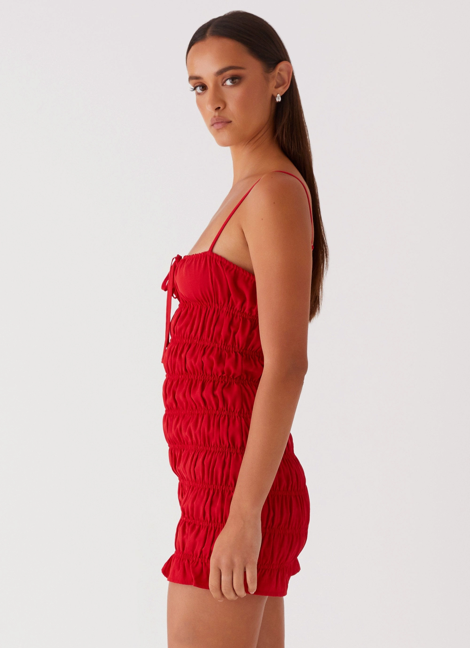 Part Timer Ruched Mini Dress - Red Smart Fit Wear