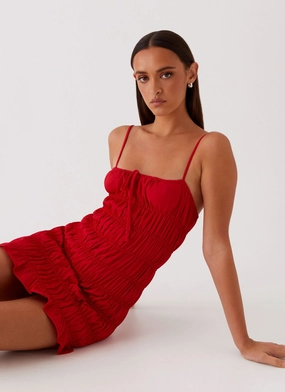Fitted Base Casual Comfort Part Timer Ruched Mini Dress - Red
