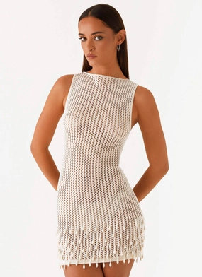 Gentle Glow Quick Look Miracle Beaded Crochet Mini Dress - Ivory
