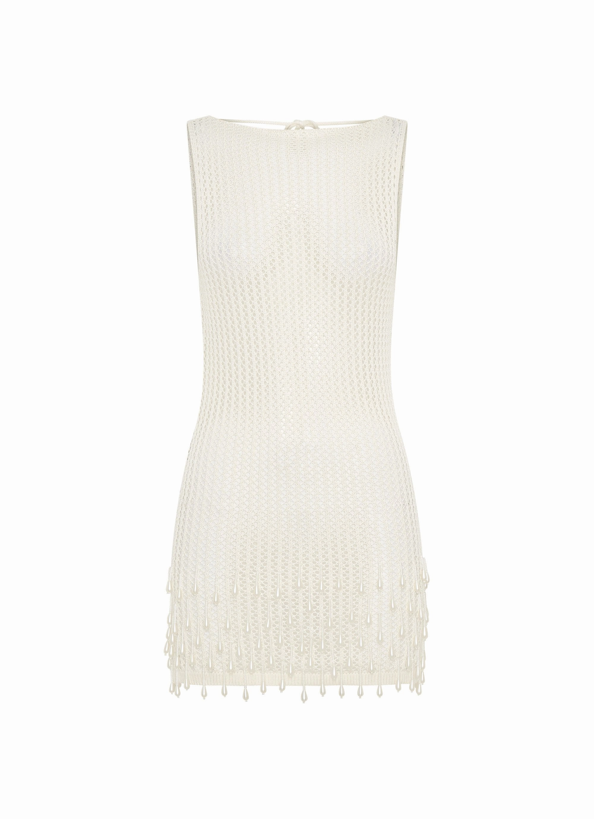Miracle Beaded Crochet Mini Dress - Ivory Wrap Charm