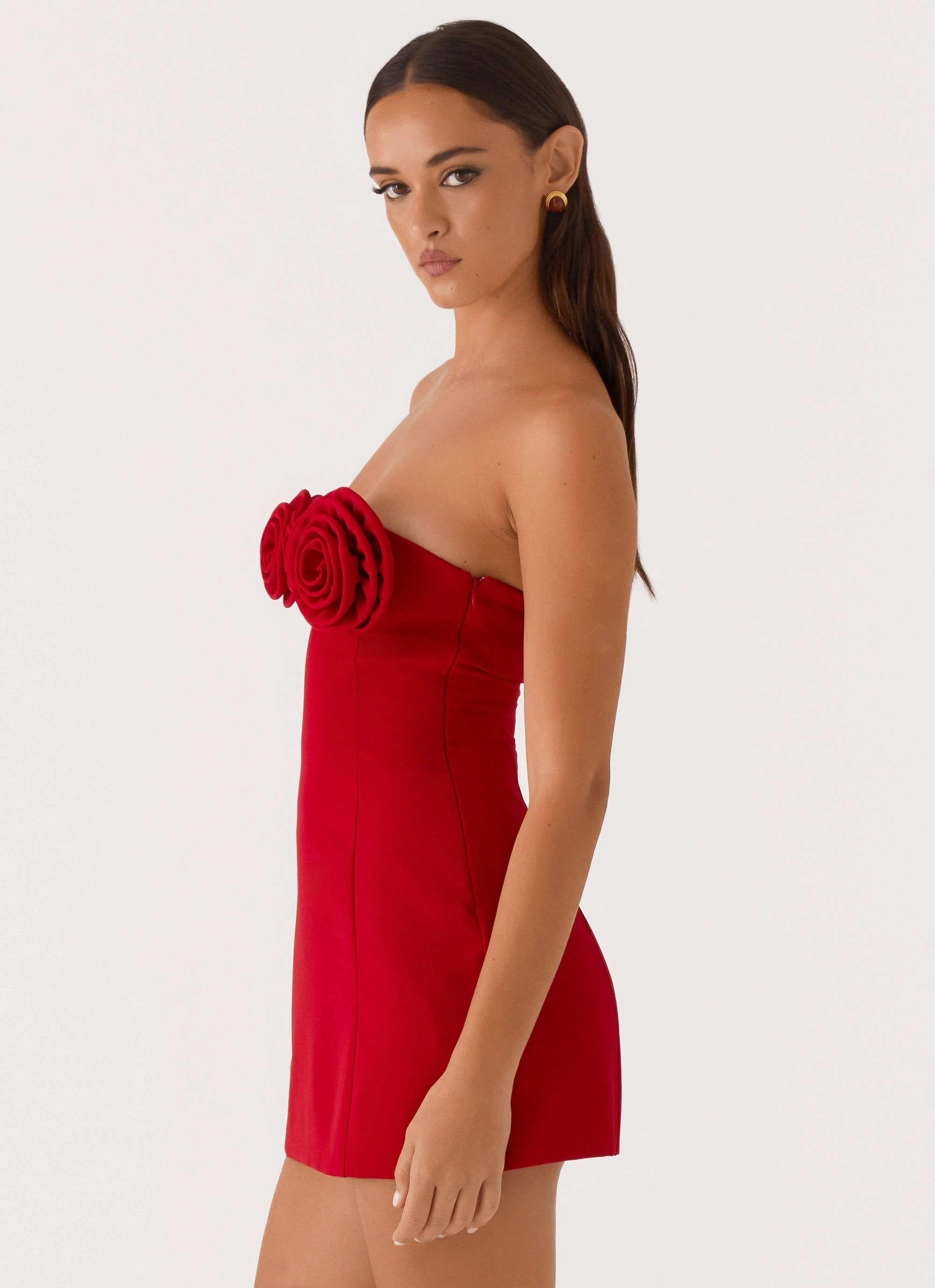 hypoallergenic Bold Color Patsie Strapless Mini Dress - Red