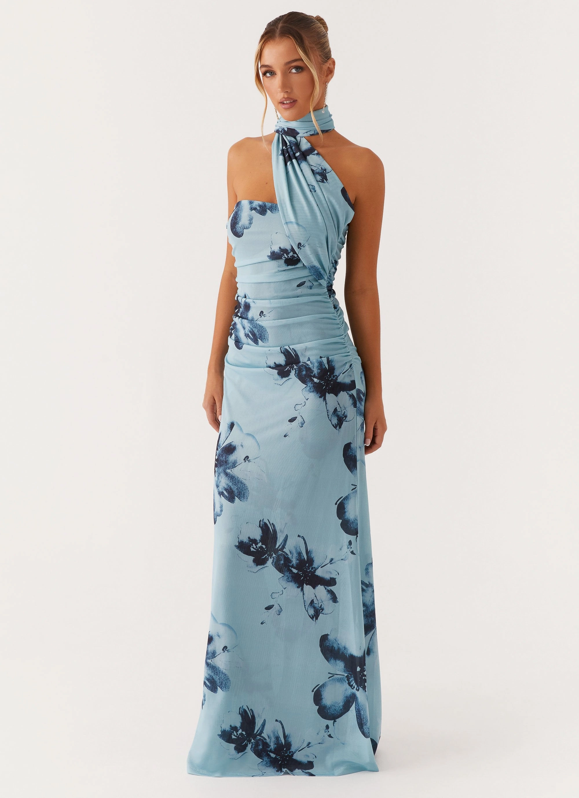 Korean Mood Adjustable-Length Songbird Maxi Dress - Blue Black Floral