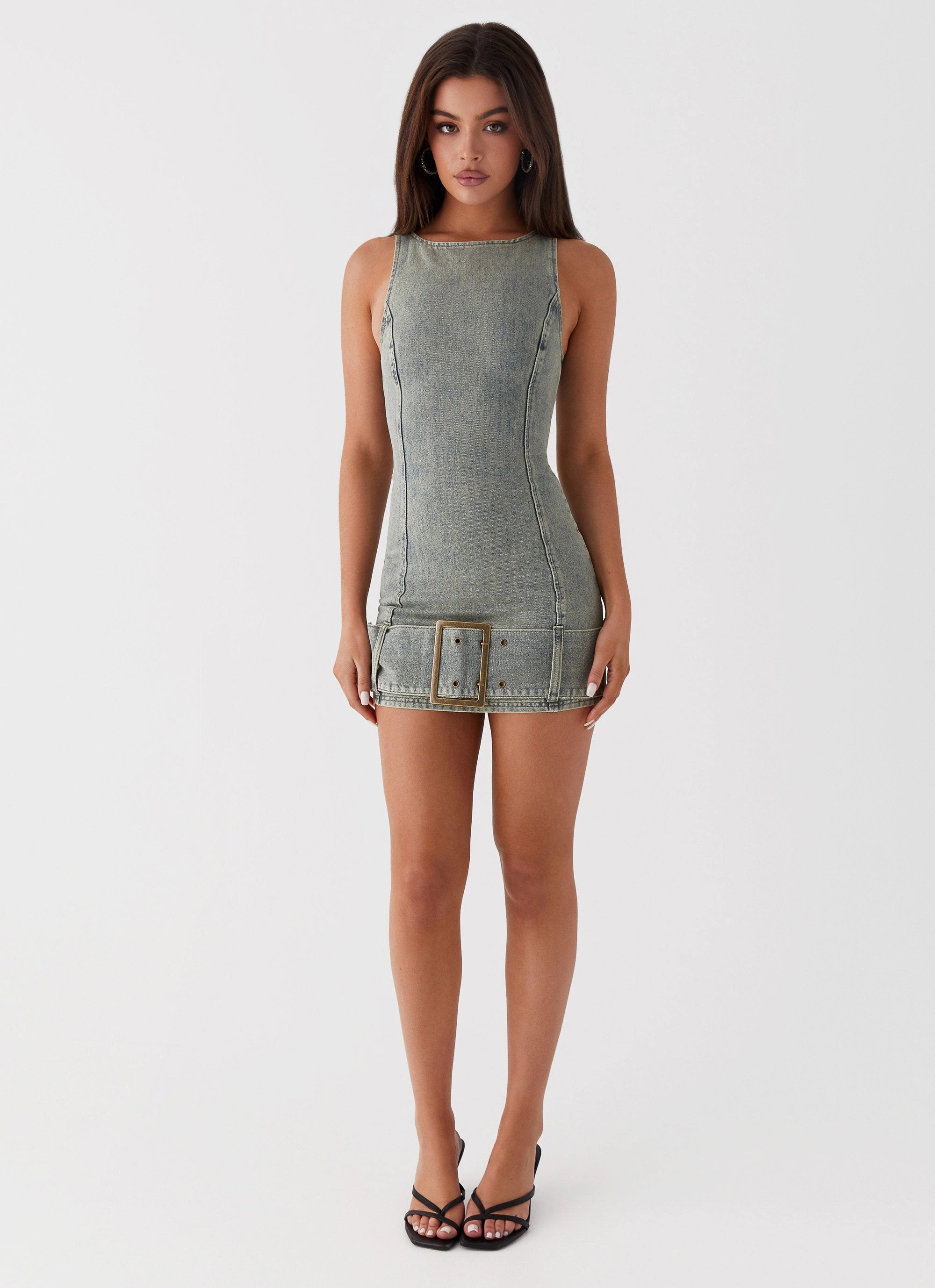 Dark Matter Mini Dress - Washed Denim Calm Lines