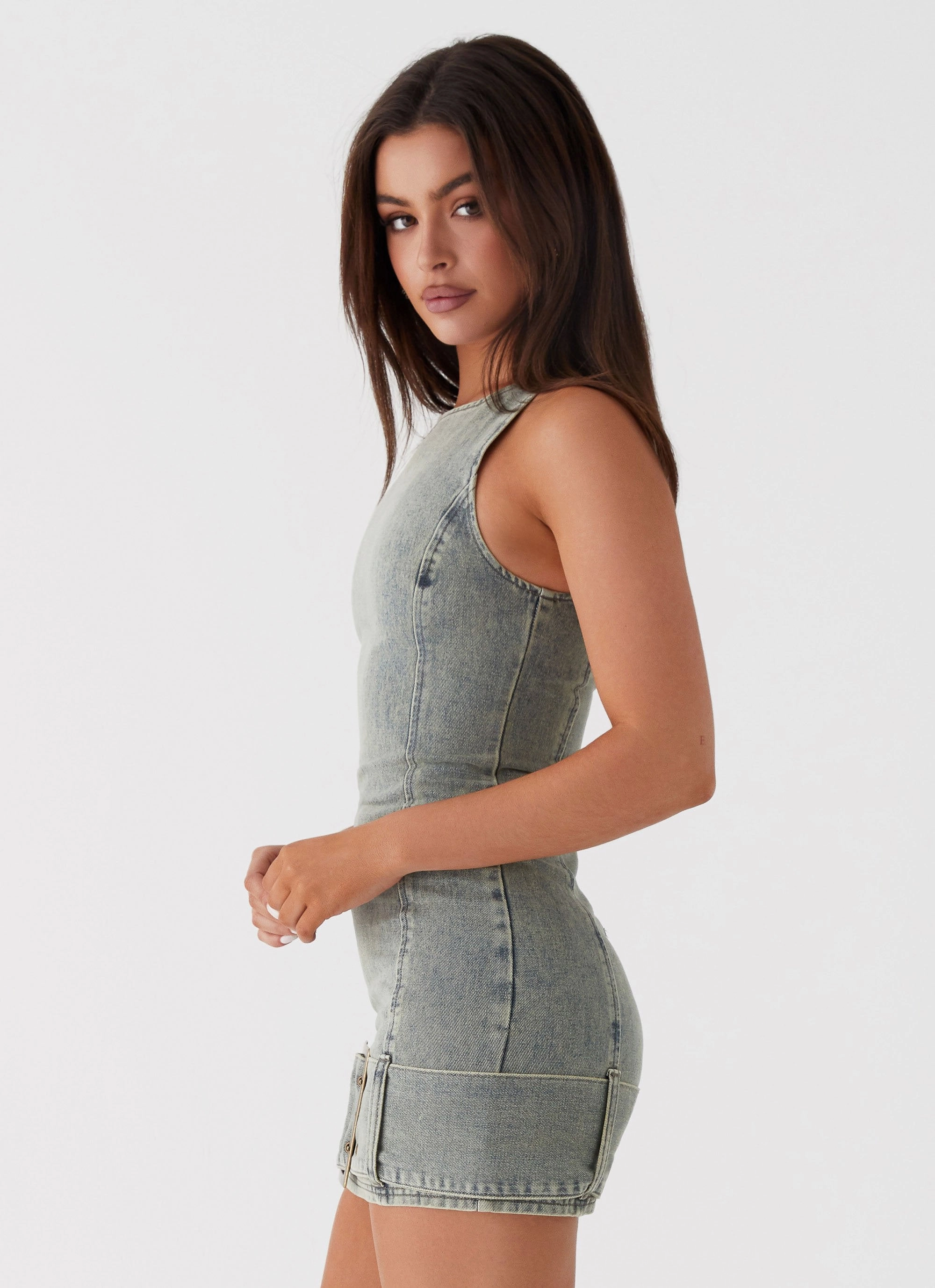 Dark Matter Mini Dress - Washed Denim Vacation Vibes
