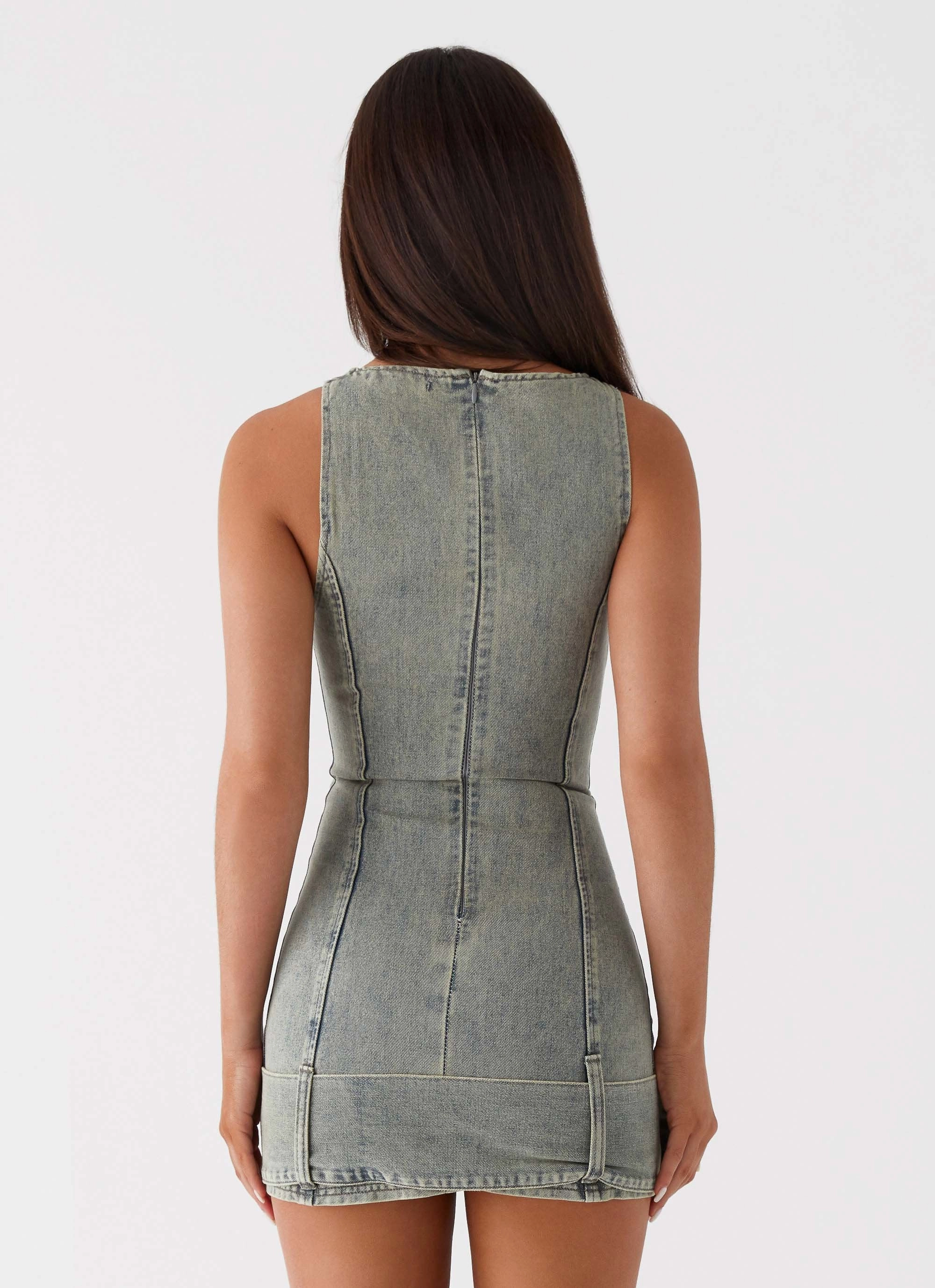 Dark Matter Mini Dress - Washed Denim Fall Style Timeless Look
