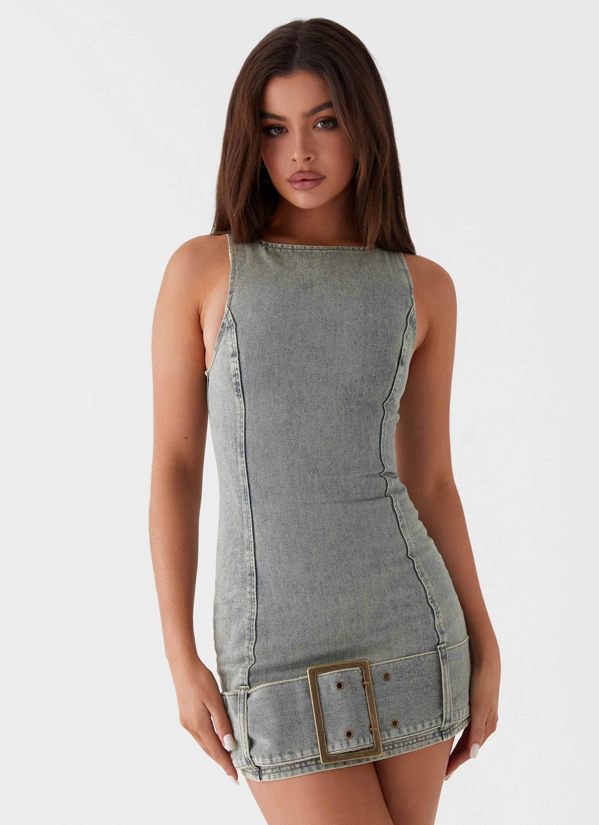 Dark Matter Mini Dress - Washed Denim Airy Weave Classic Fit