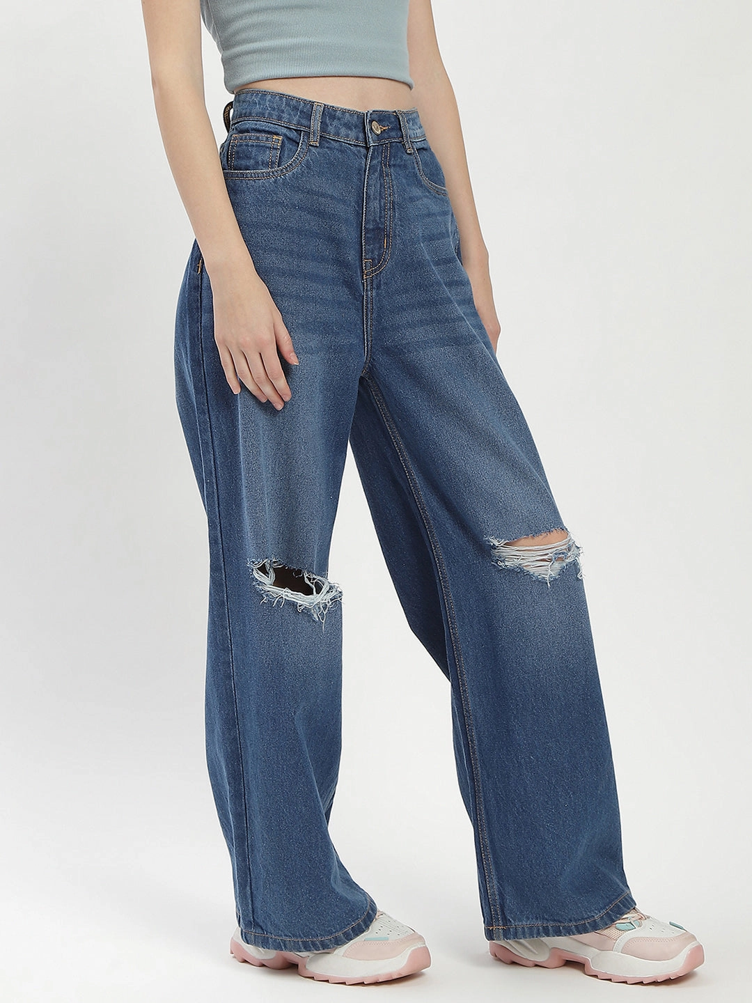 Madame Shanaya Kapoor Ripped Blue Denim Jeans Balanced Wardrobe Tear Resistant Denim
