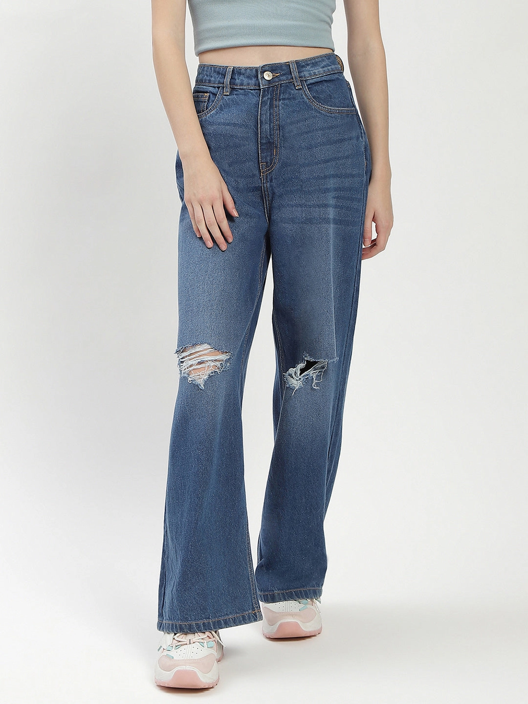 Contemporary Fit Madame Shanaya Kapoor Ripped Blue Denim Jeans