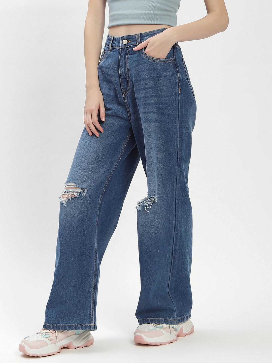 Core Item Work Meeting Unisex Wear Weekend Warrior Madame Shanaya Kapoor Ripped Blue Denim Jeans