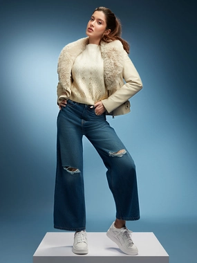 Simple Aesthetic Madame Shanaya Kapoor Ripped Blue Denim Jeans