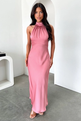 Tie-Detail Daphne High Neck Maxi Dress - Rose