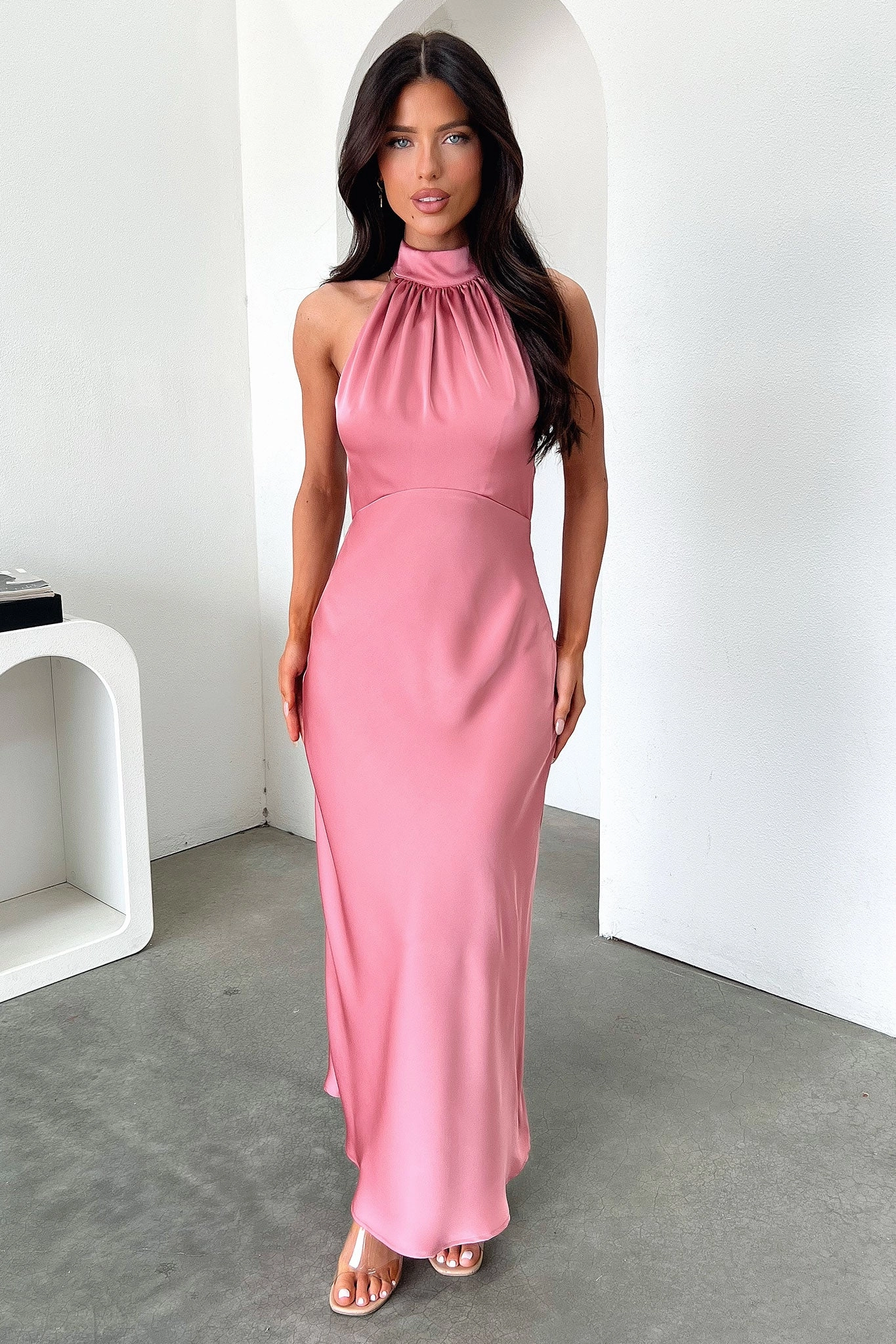 Tie-Detail Daphne High Neck Maxi Dress - Rose