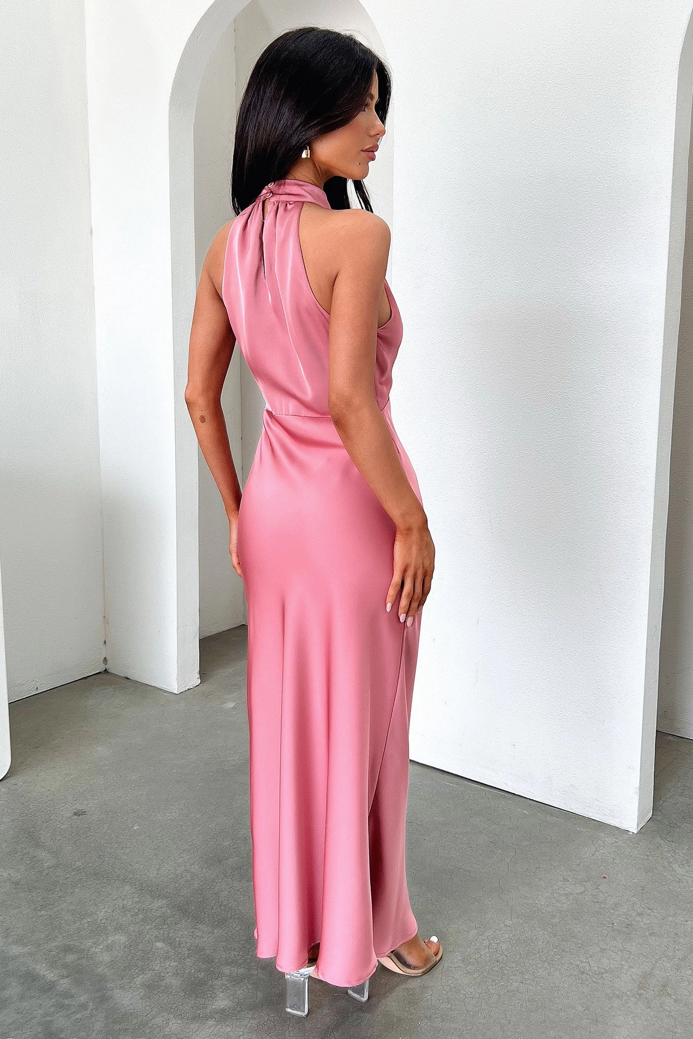 Daphne High Neck Maxi Dress - Rose Feminine Layers Smooth Surface