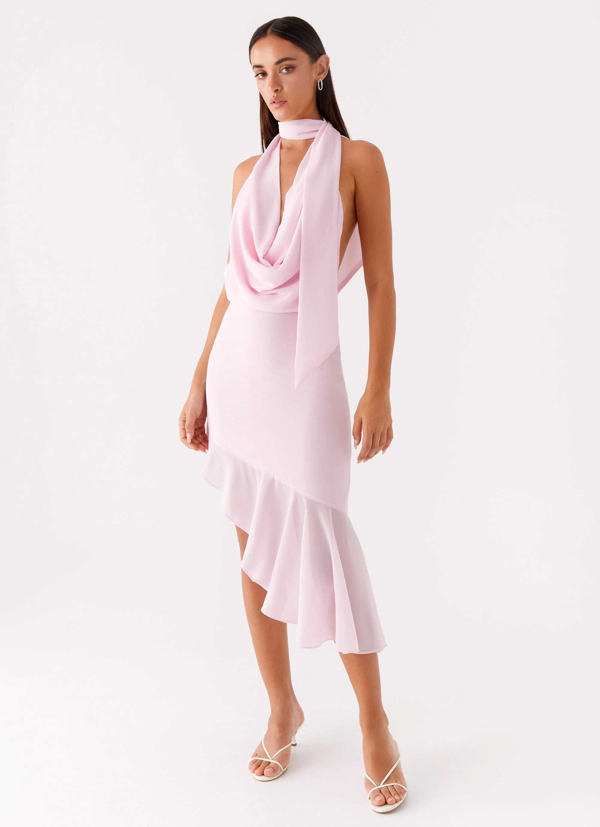 Layna Scarf Midi Dress - Pink Crisp Detail Subtle Comfort