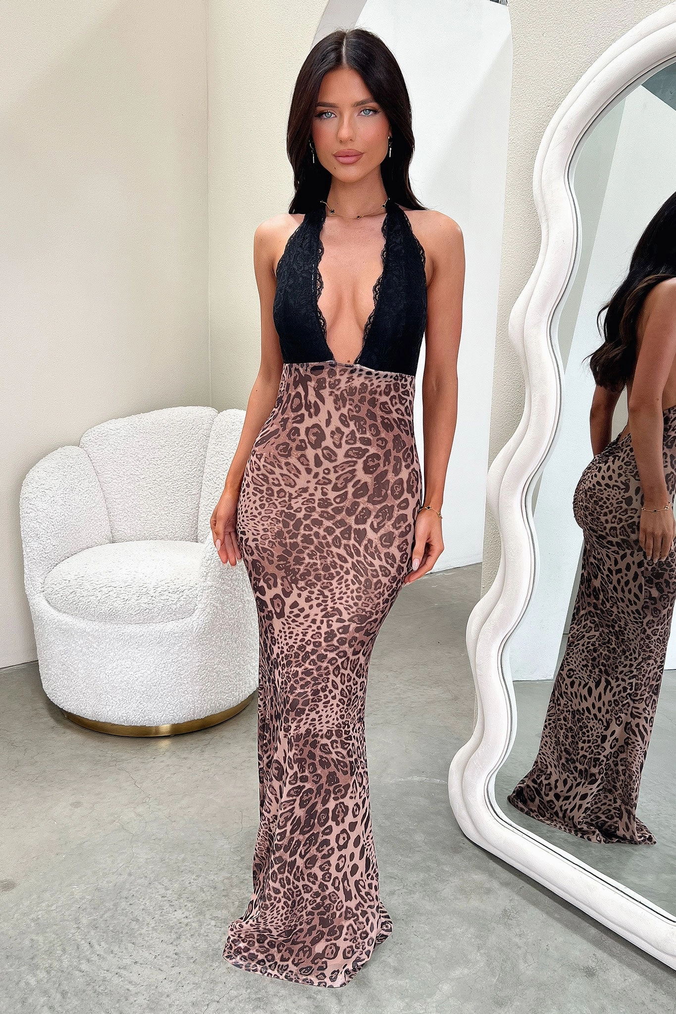 Wrap style Classic Look Whittaker Lace Bust Maxi Dress - Leopard