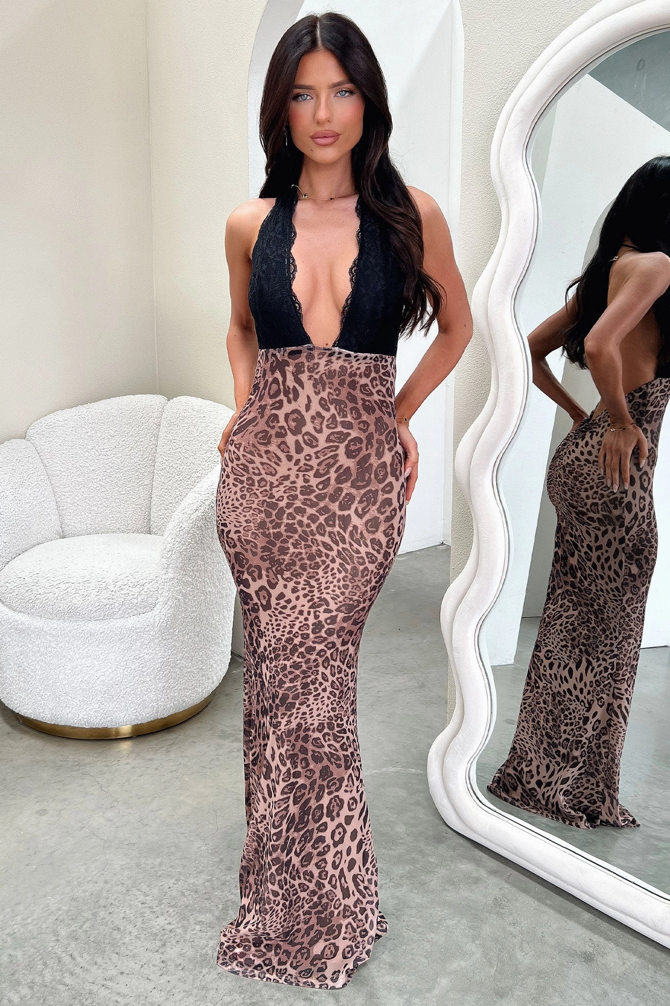Whittaker Lace Bust Maxi Dress - Leopard Refined Presence