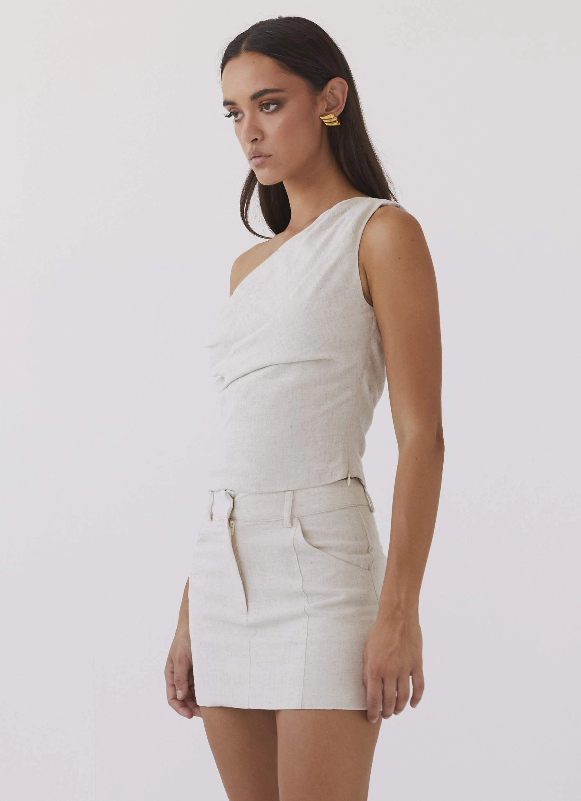 Marissa Linen Mini Skirt - Oatmeal Fashion Pulse