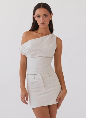 Marissa Linen Mini Skirt - Oatmeal Fashion Detail Classic Touch
