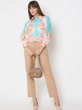 Flat Lock Seams Practical Comfort Madame Alex Waist Belt Detail Solid Beige Trousers
