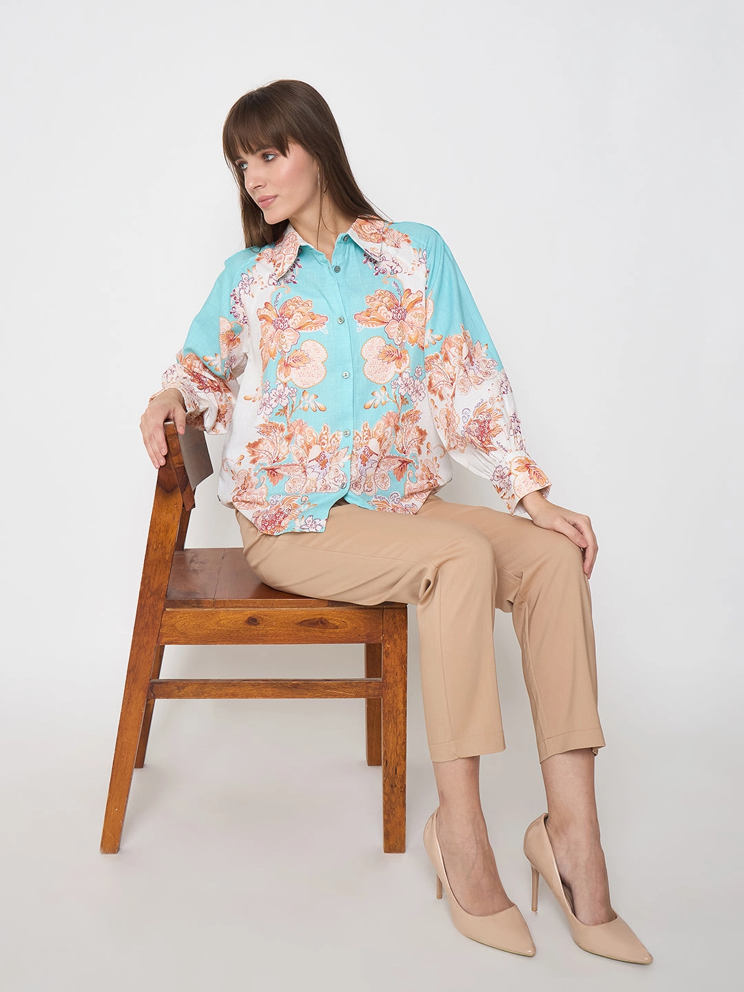 Comfort Style Madame Alex Waist Belt Detail Solid Beige Trousers