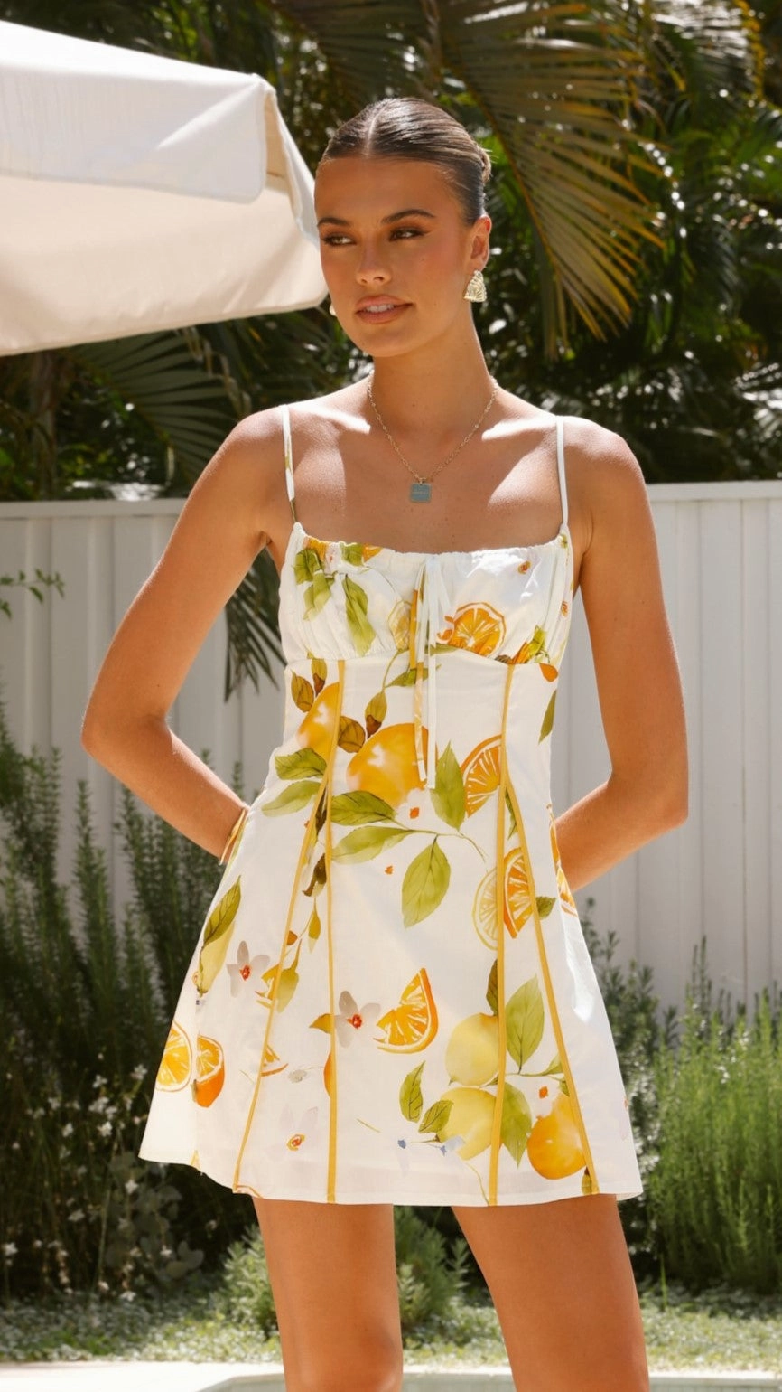 Agatha Mini Dress - Yellow Print Vacation Vibe