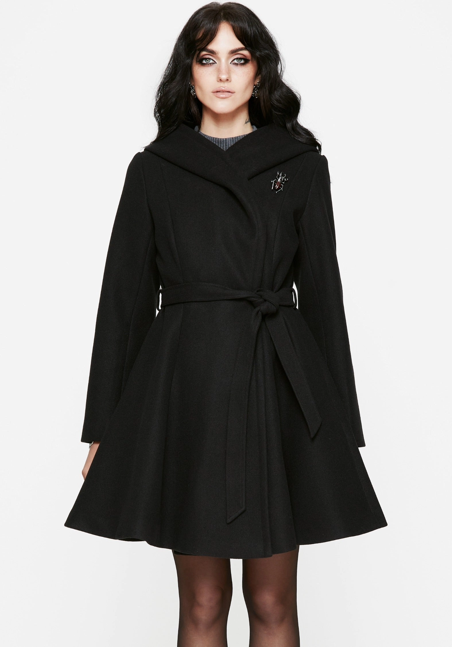 Camilla Tie Waist Hooded Coat With Bug Brooch Eco Conscious Dye Process