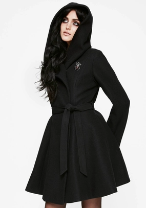 Camilla Tie Waist Hooded Coat With Bug Brooch Chic Urban Modern Street