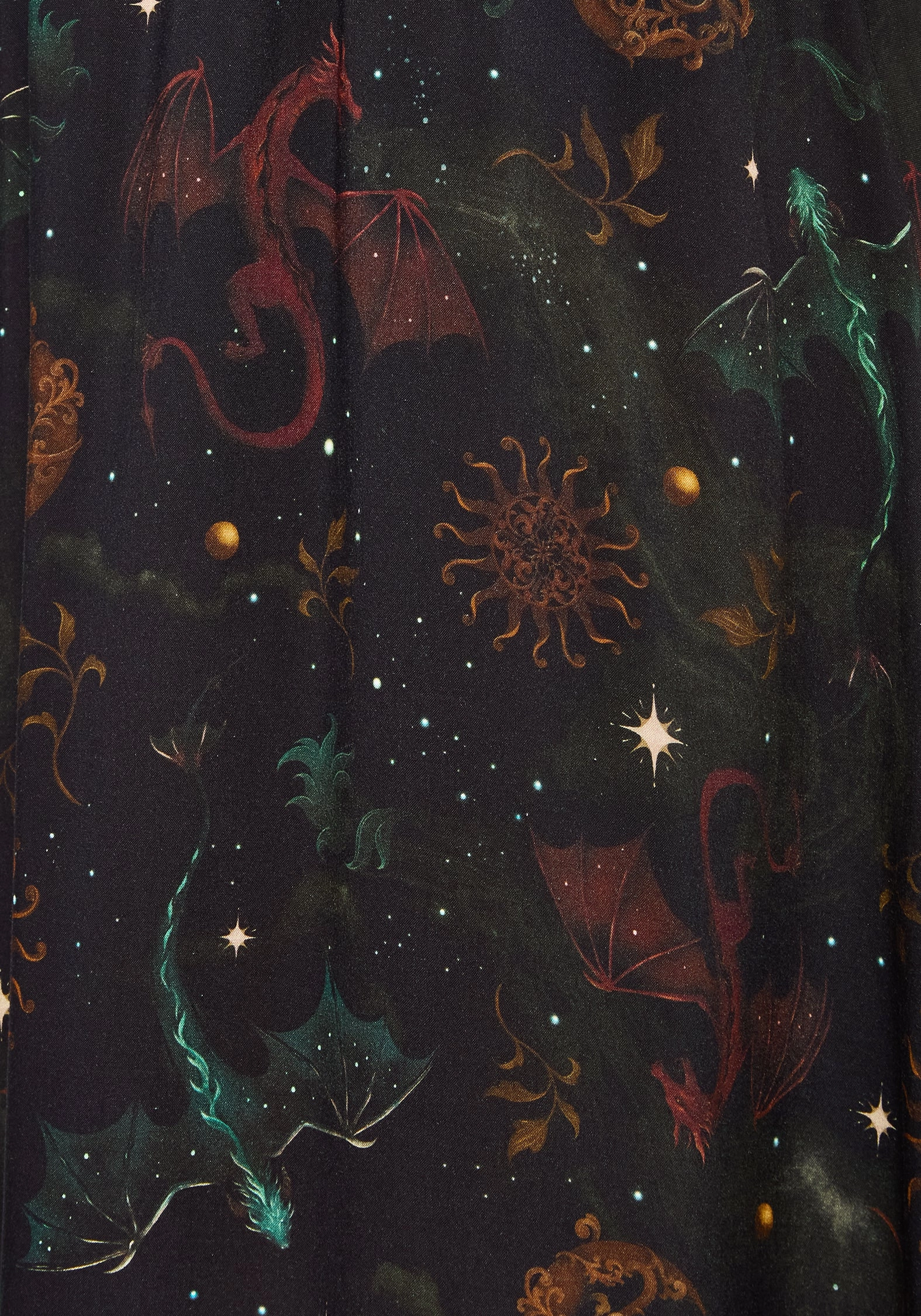 Phoenix Dragon Printed Pleated Midi Skirt Soft Texture