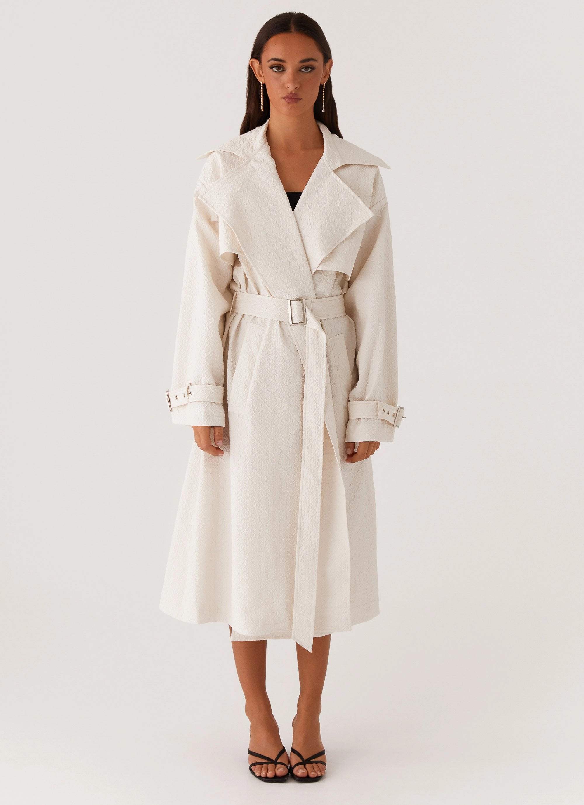 Phoenix Oversized Trench Coat - Ivory High Collar Windguard