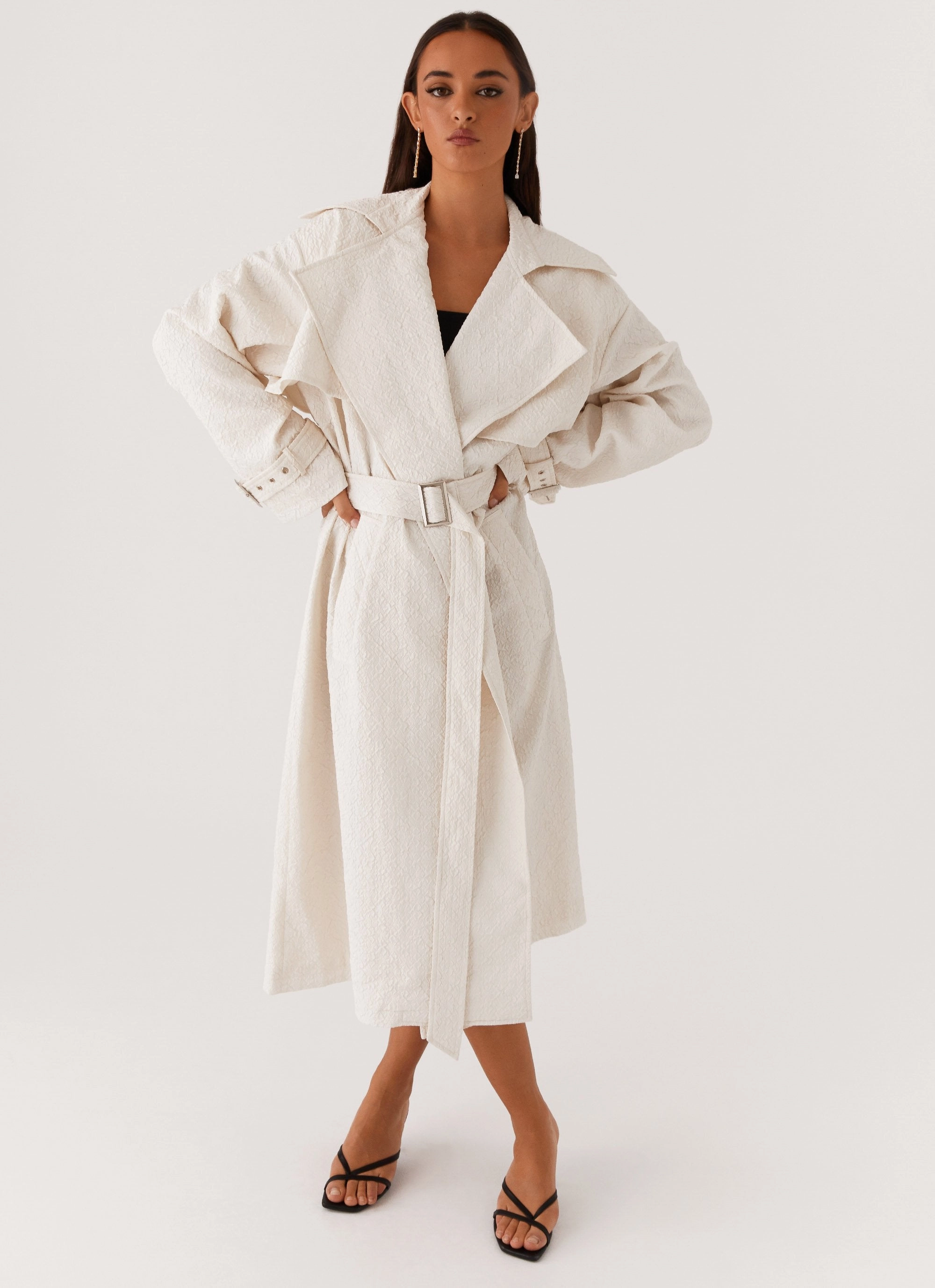 Hooded Attachment Phoenix Oversized Trench Coat - Ivory