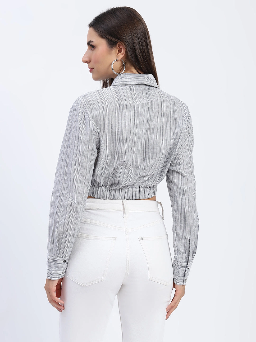 Madame Striped Overlap Detailing Off White Shirt Outerwear Companion