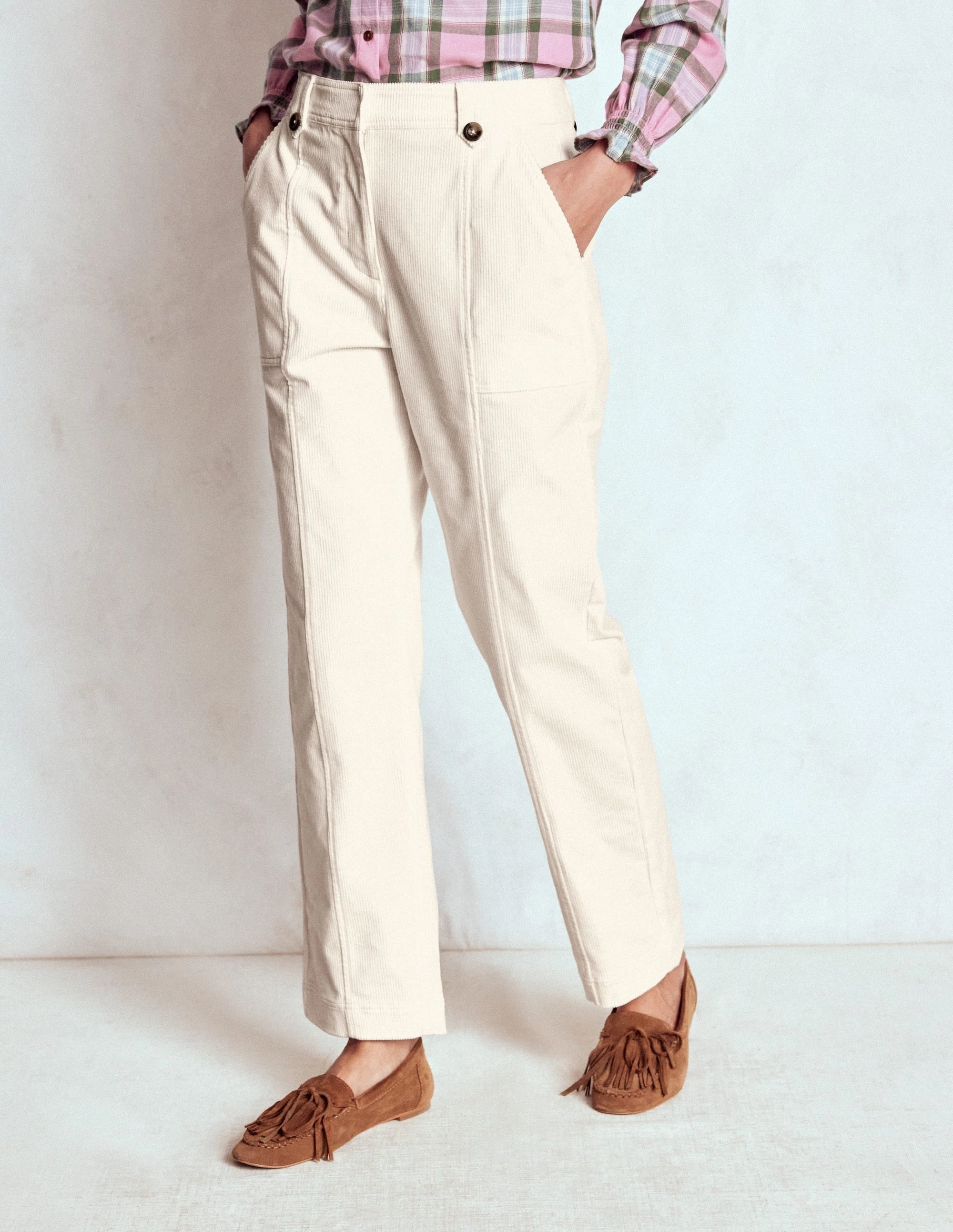 Stretchable Pimlico Cord Trousers-Ivory
