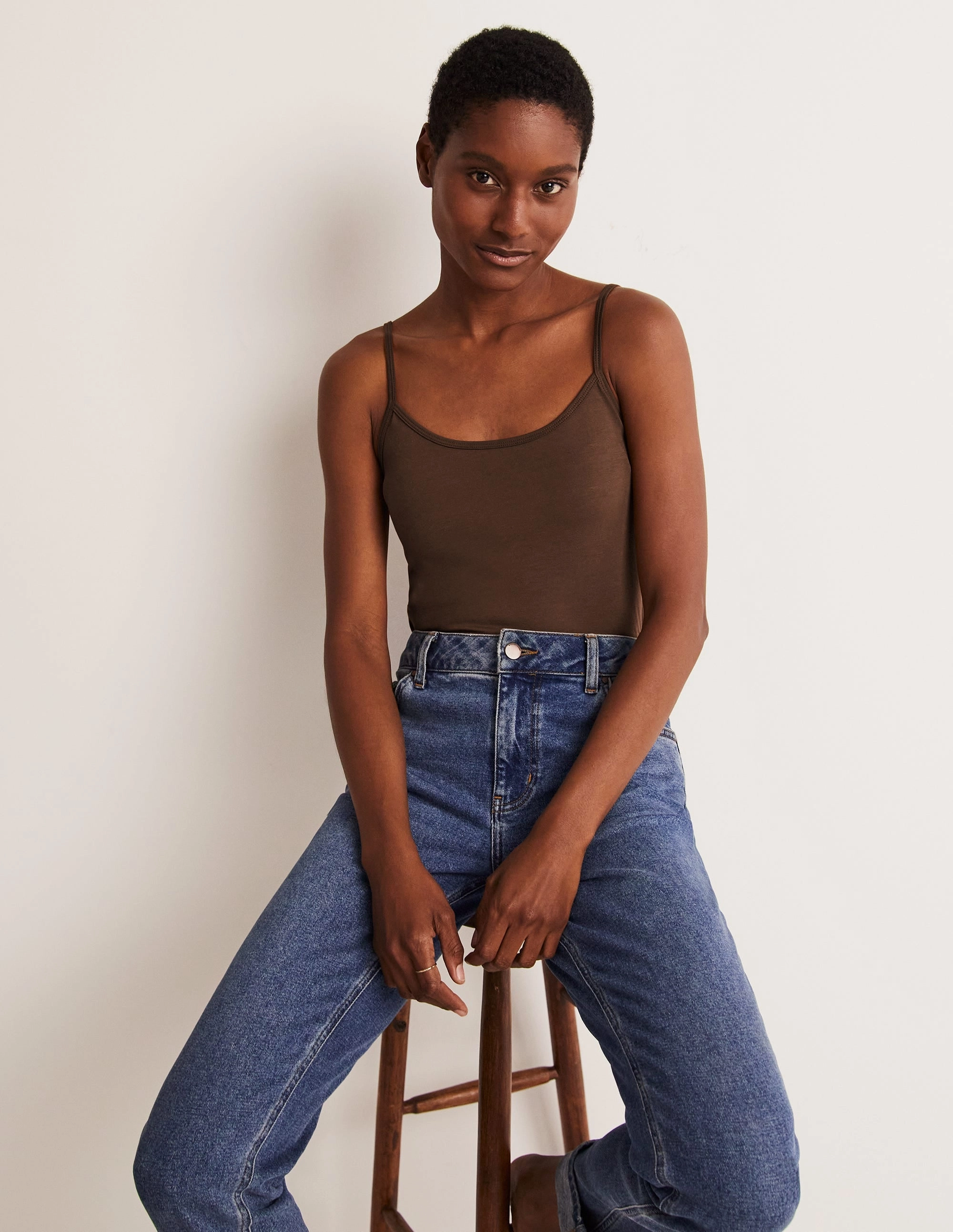Rolled Hem Detailing Classic Tank Plain Cami Top-Navy