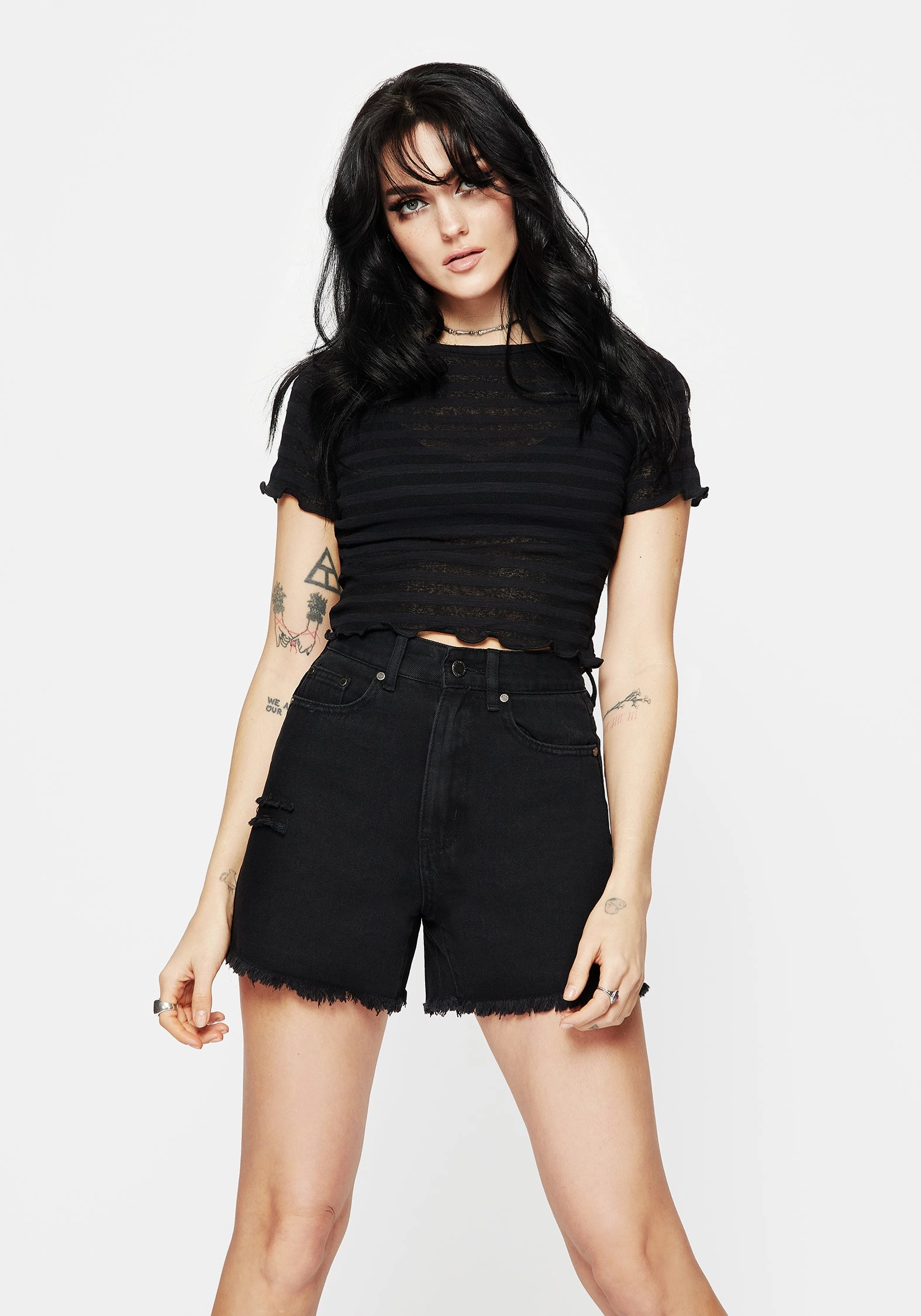 Semi-formal long-lasting quality Planchette Embroidered Distressed Denim Shorts