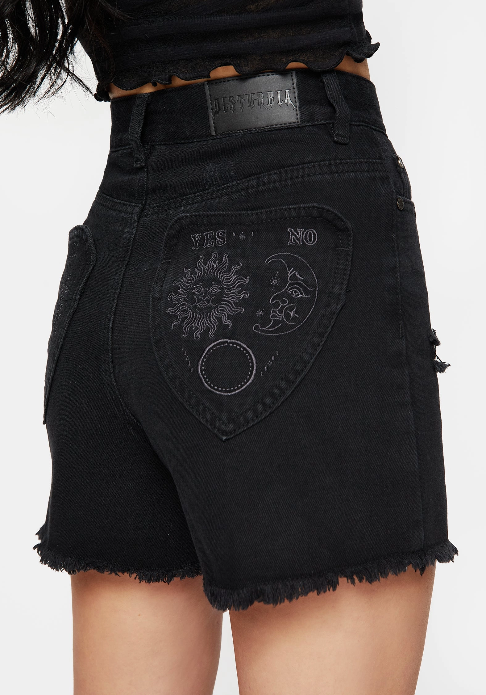 Planchette Embroidered Distressed Denim Shorts Flexible Comfort Wear