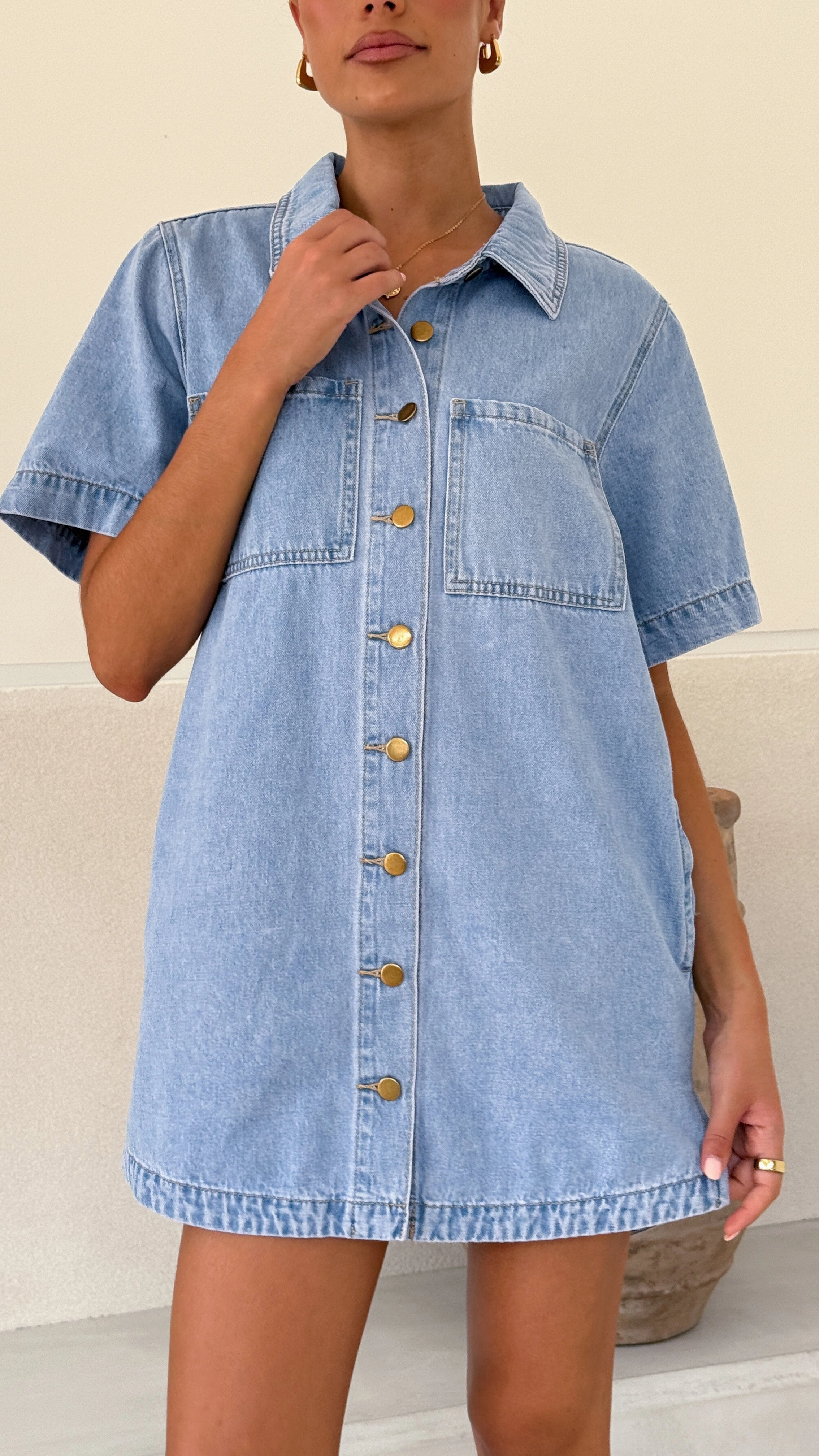 Bride Friend Rayna Denim Mini Dress - Light Denim