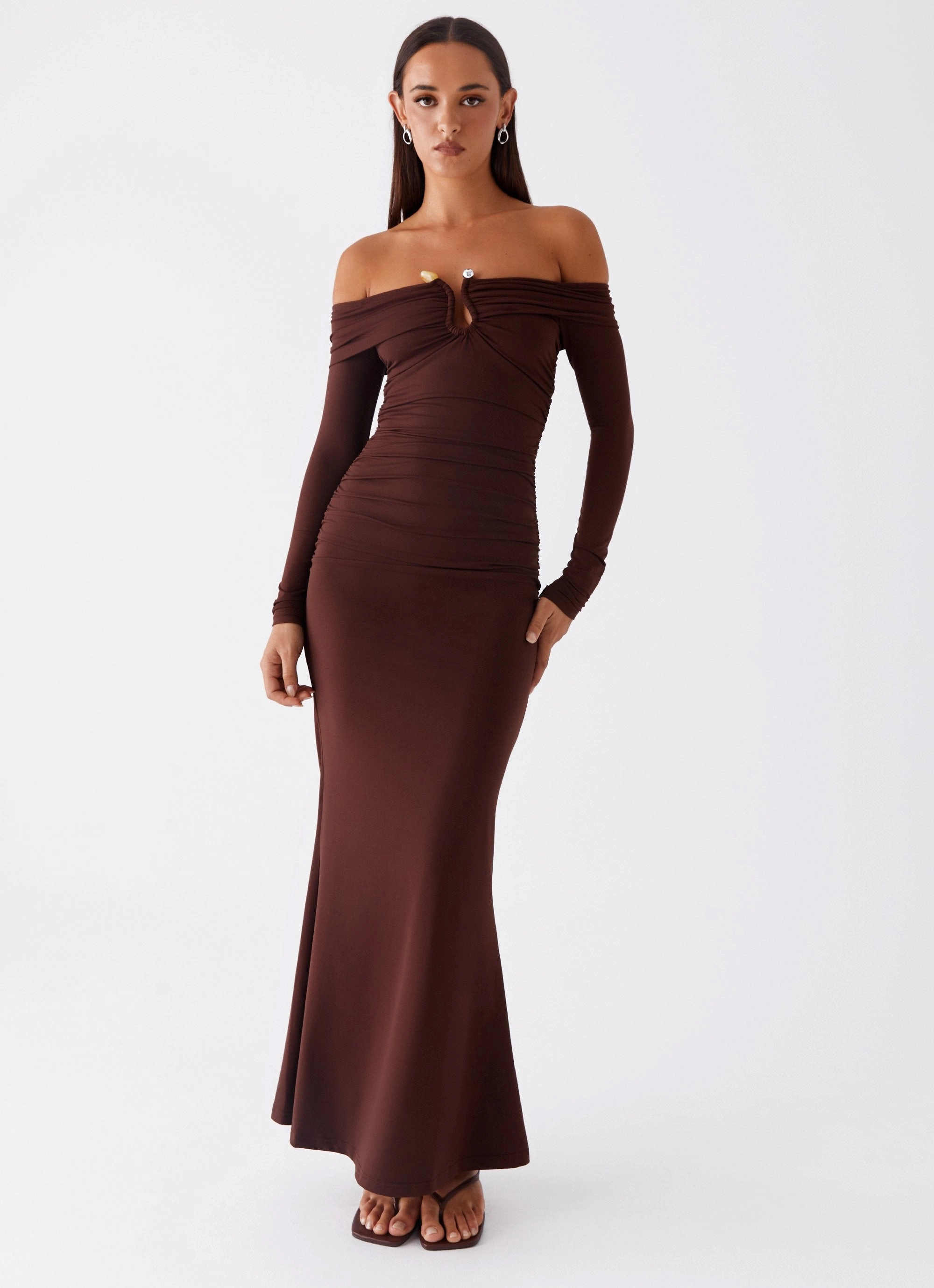Removable-Straps Rudy Long Sleeve Maxi Dress - Chocolate