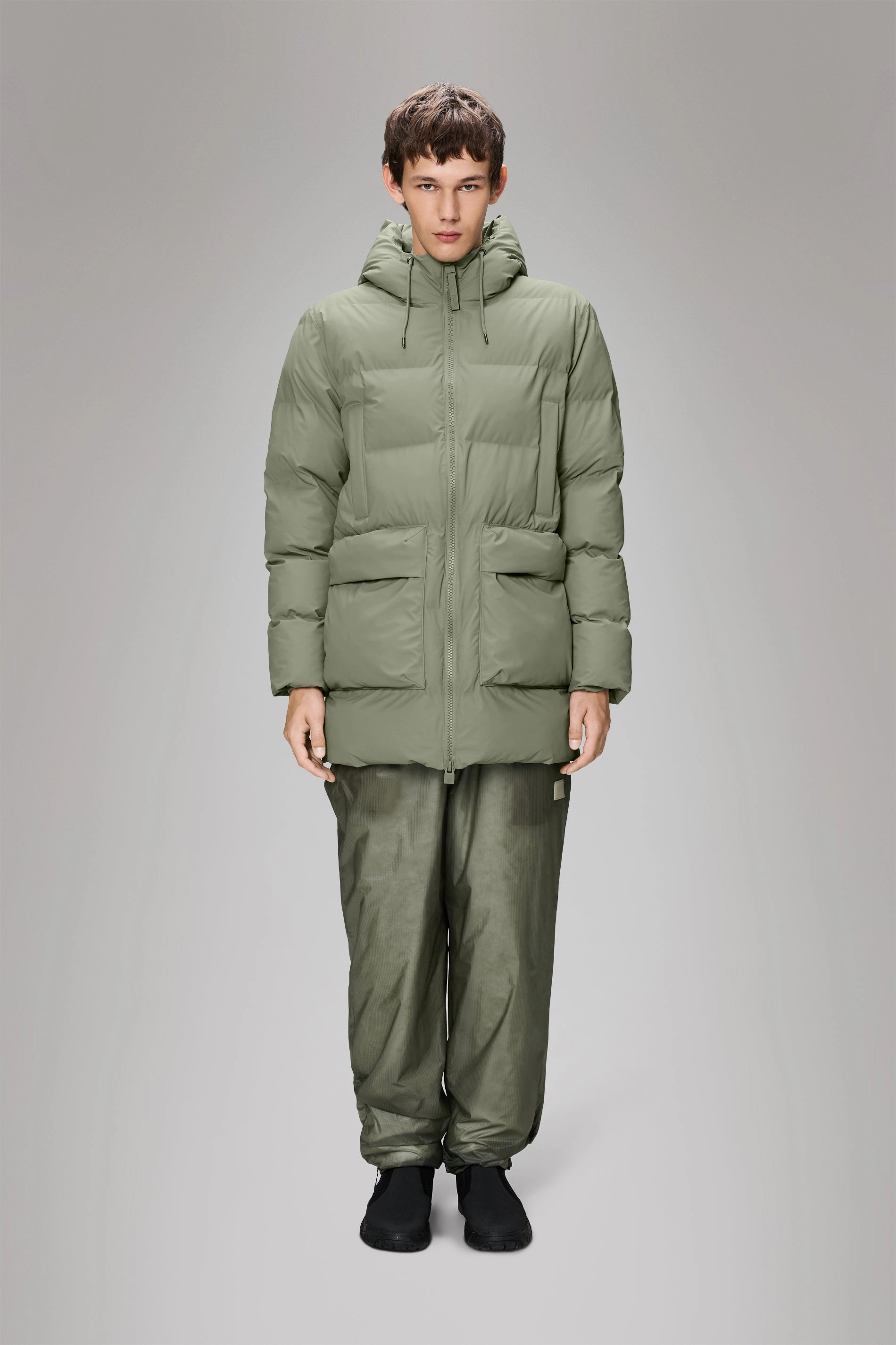 Alta Long Puffer Cargo Jacket Noise Reducing Hardware Houndstooth Print