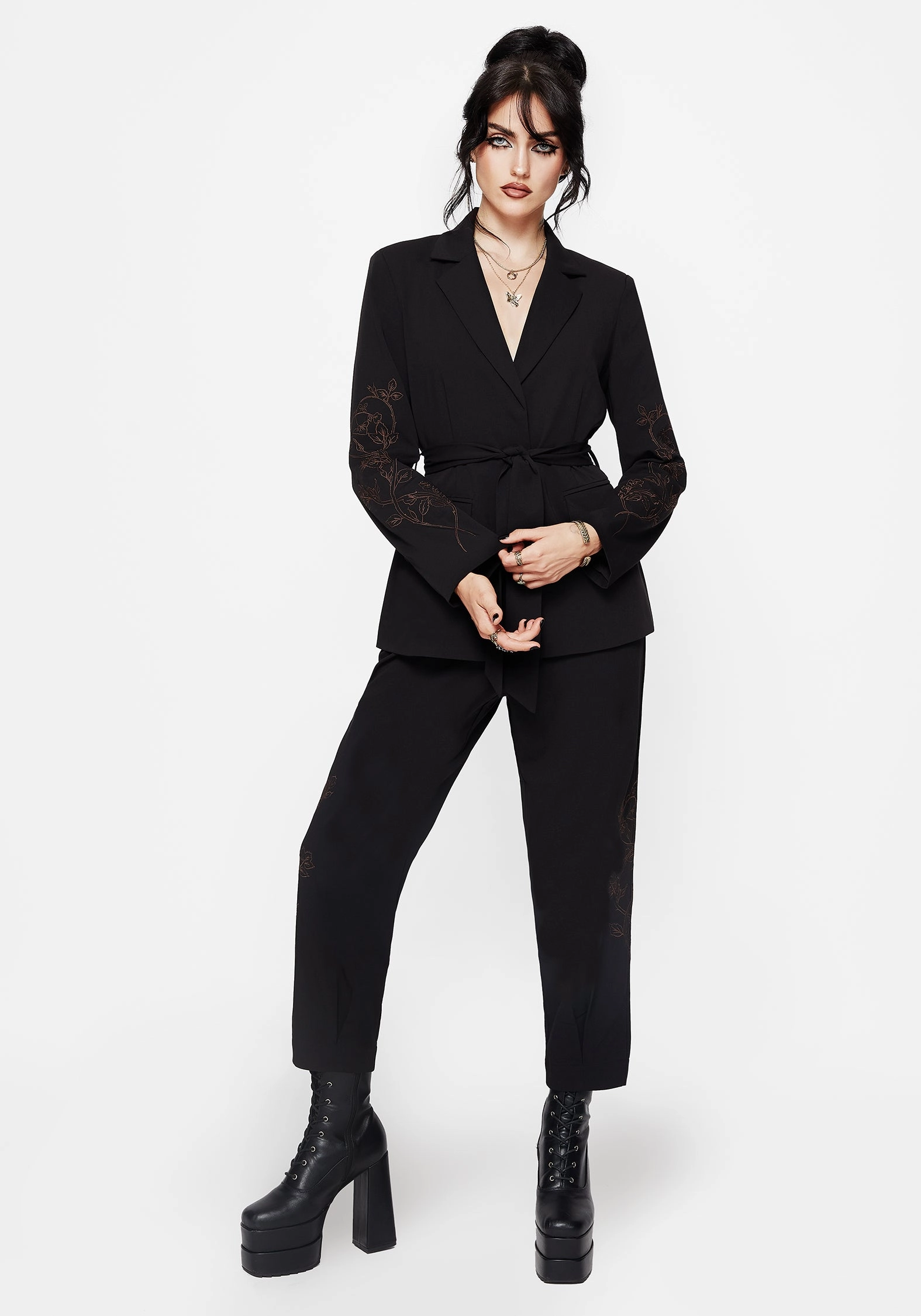 Renita Embroidered Belted Blazer Weatherproof Zipper