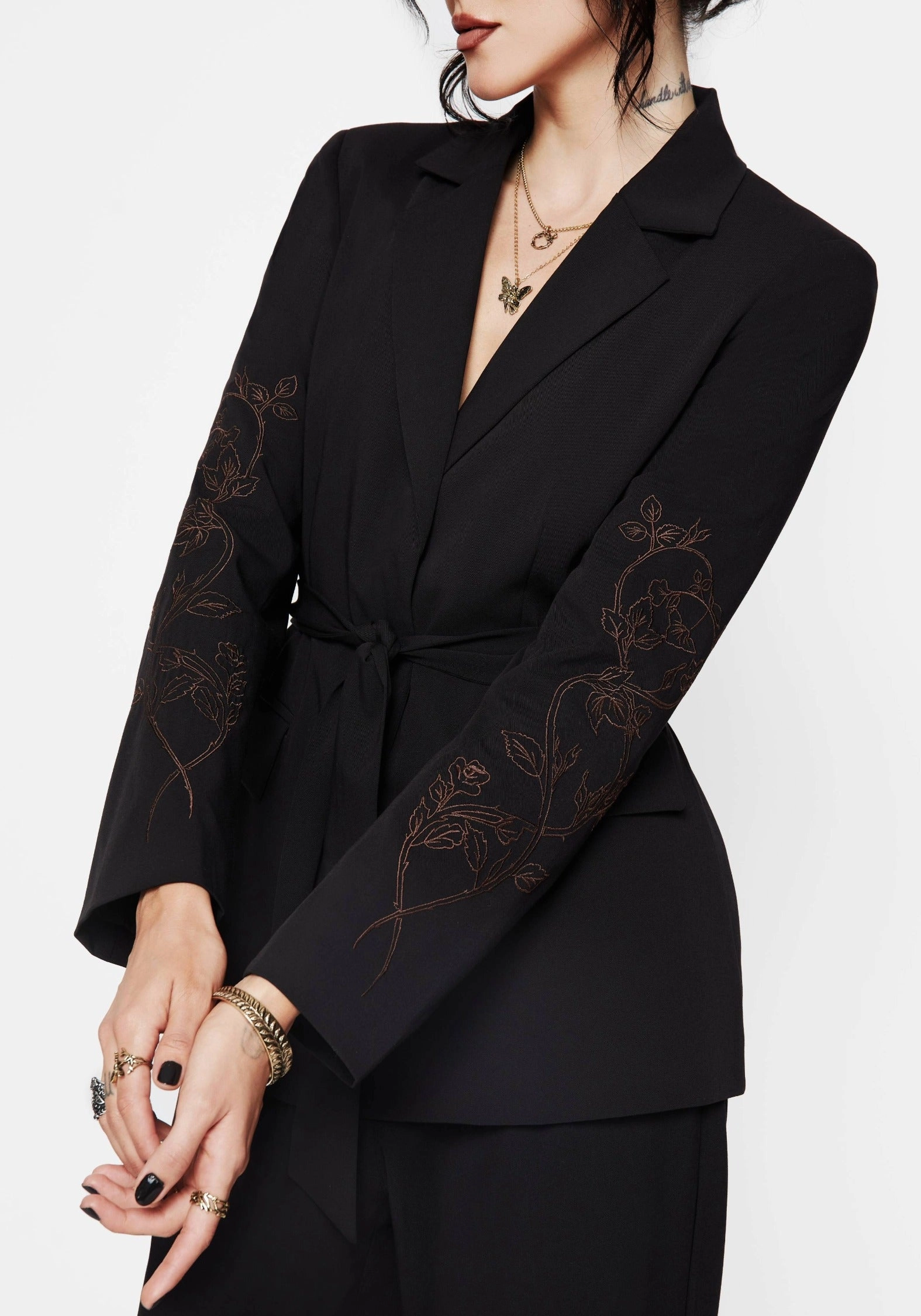 Renita Embroidered Belted Blazer Tactical Wear