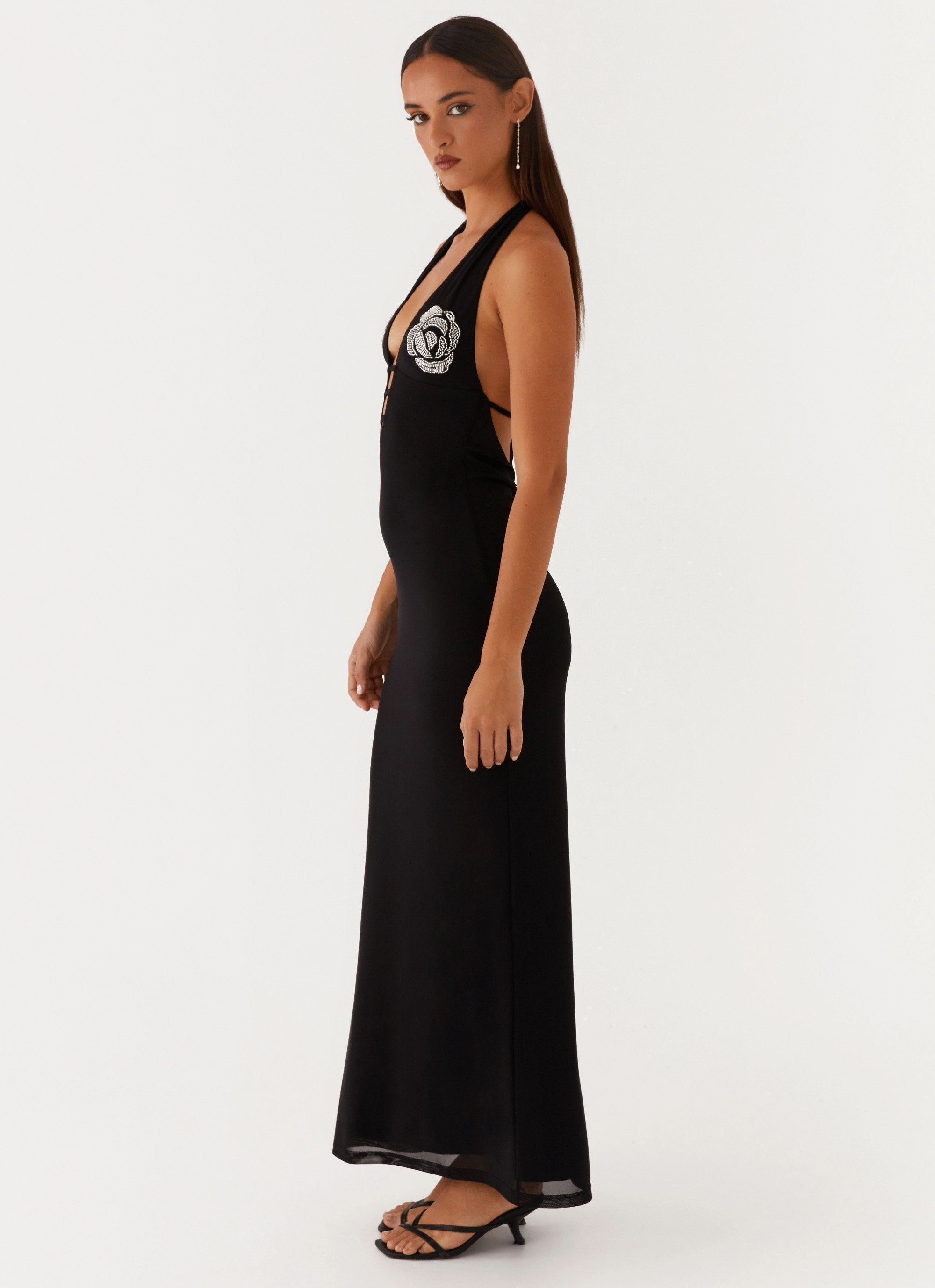 Polina Beaded Halterneck Maxi Dress - Black Polished Cut Plus Fit