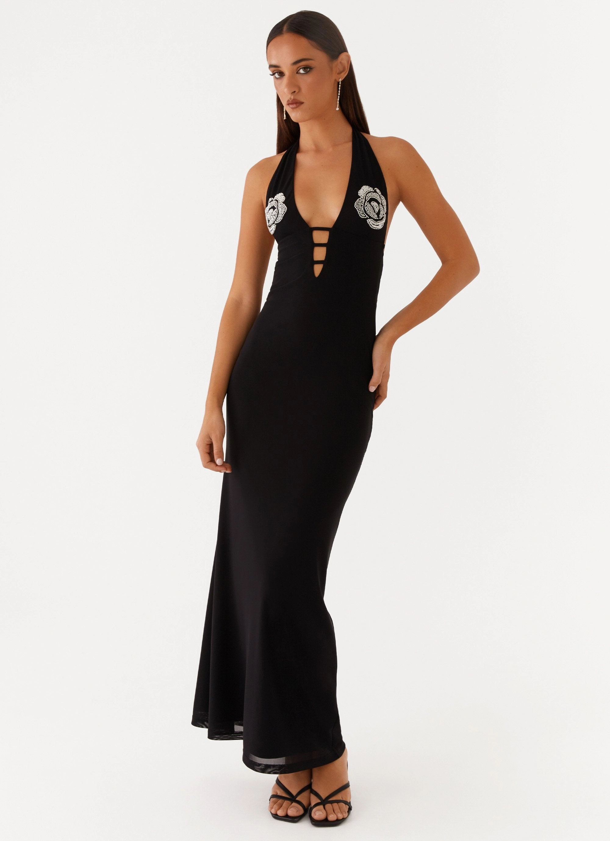 Polina Beaded Halterneck Maxi Dress - Black Sweet Mood Smooth Layering