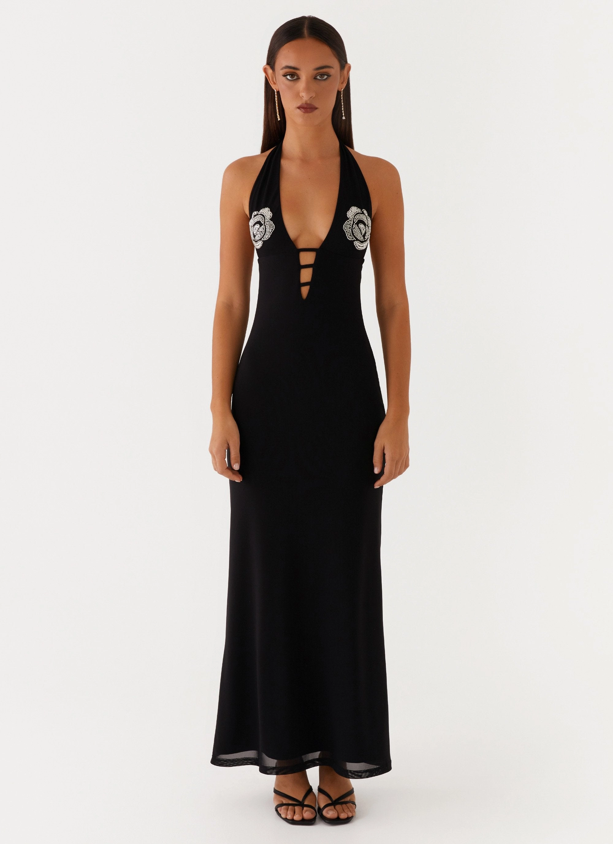 Seasonal piece Polina Beaded Halterneck Maxi Dress - Black