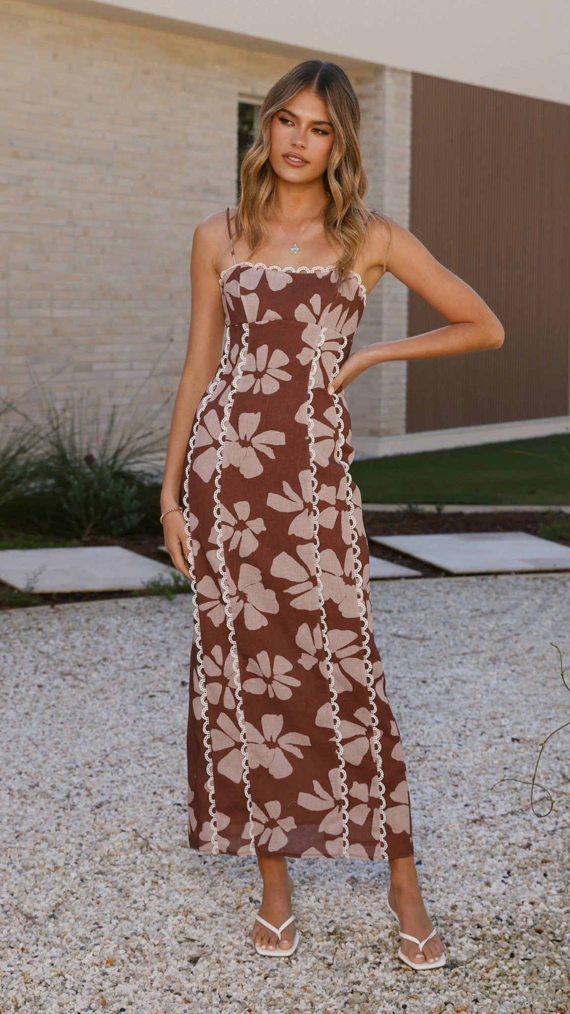 Carlia Midi Dress - Brown Daylillies Party Floral
